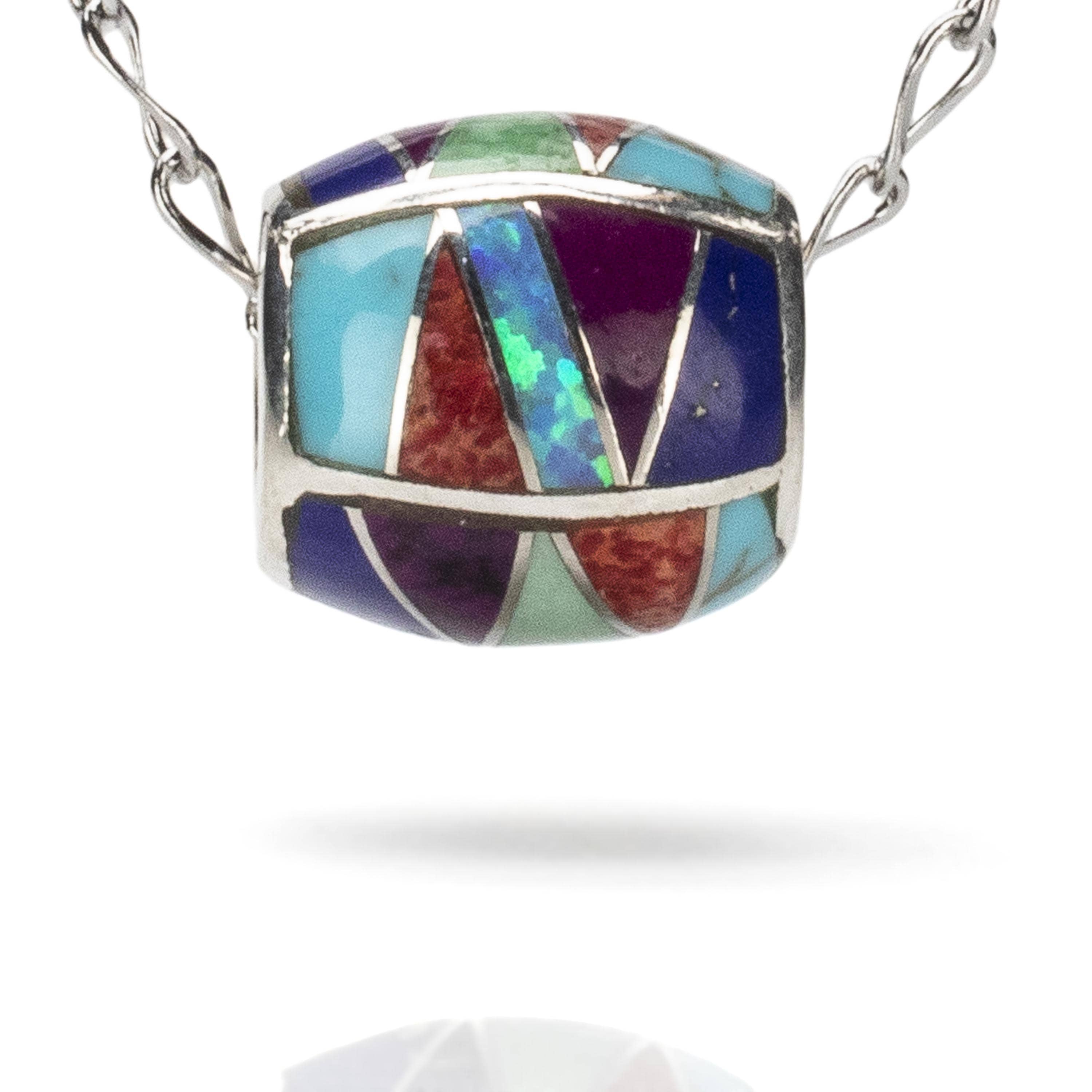 Kalifano Southwest Silver Jewelry Multi Gemstone Pendant Handmade with Sterling Silver and Opal Accent NMN.0570.MT