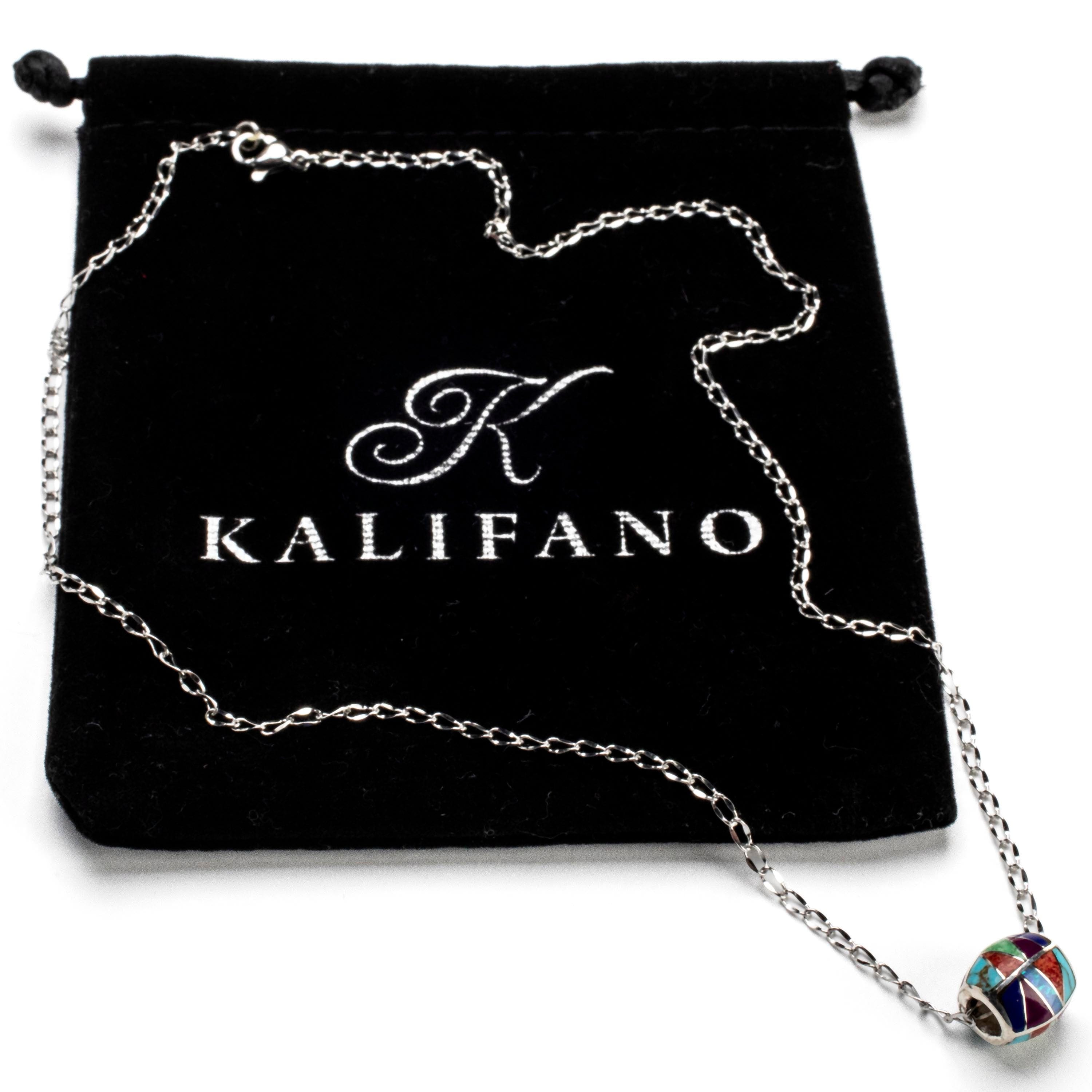 Kalifano Southwest Silver Jewelry Multi Gemstone Pendant Handmade with Sterling Silver and Opal Accent NMN.0570.MT
