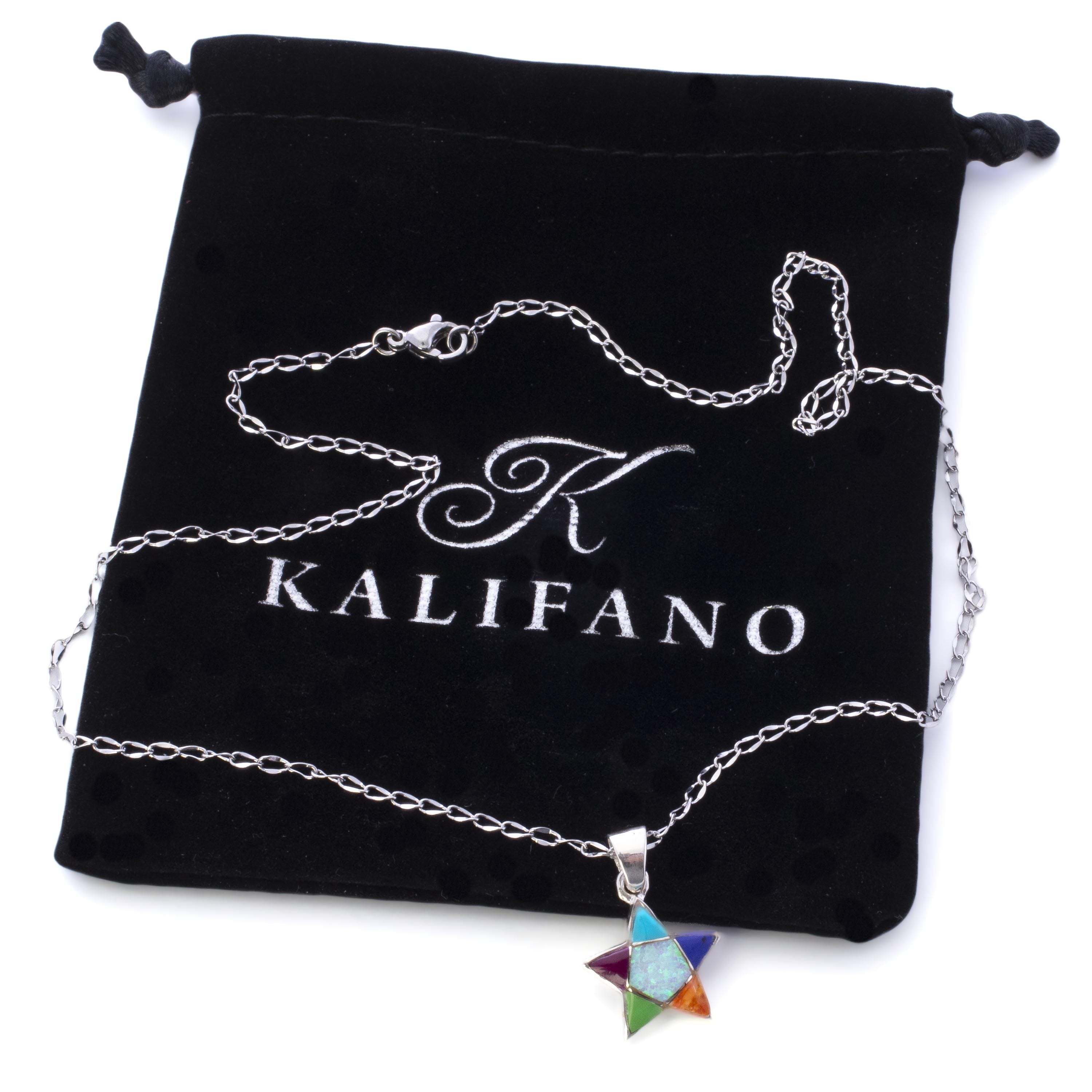 Kalifano Southwest Silver Jewelry Multi Gemstone Star 925 Sterling Silver Pendant USA Handmade with Opal Accent NMN.2243.MT