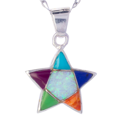 Kalifano Southwest Silver Jewelry Multi Gemstone Star 925 Sterling Silver Pendant USA Handmade with Opal Accent NMN.2243.MT