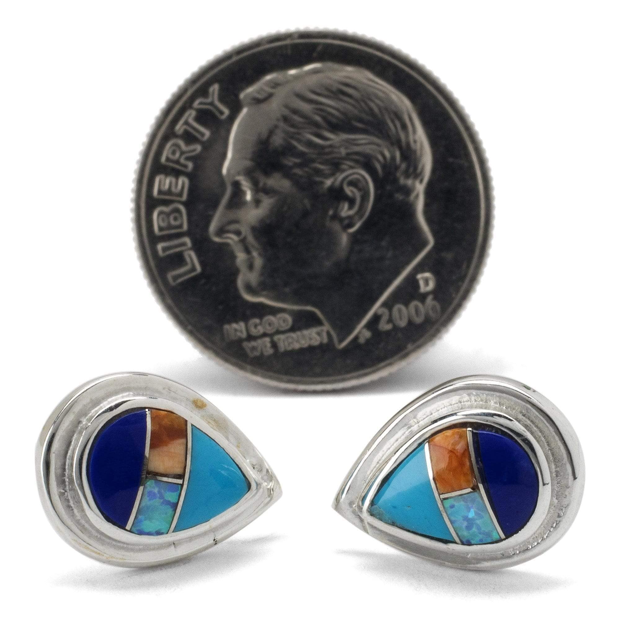 Kalifano Southwest Silver Jewelry Multi Gemstone Teardrop 925 Sterling Silver Earring with Stud Backing USA Handmade with Opal Accent NME.0386.MT