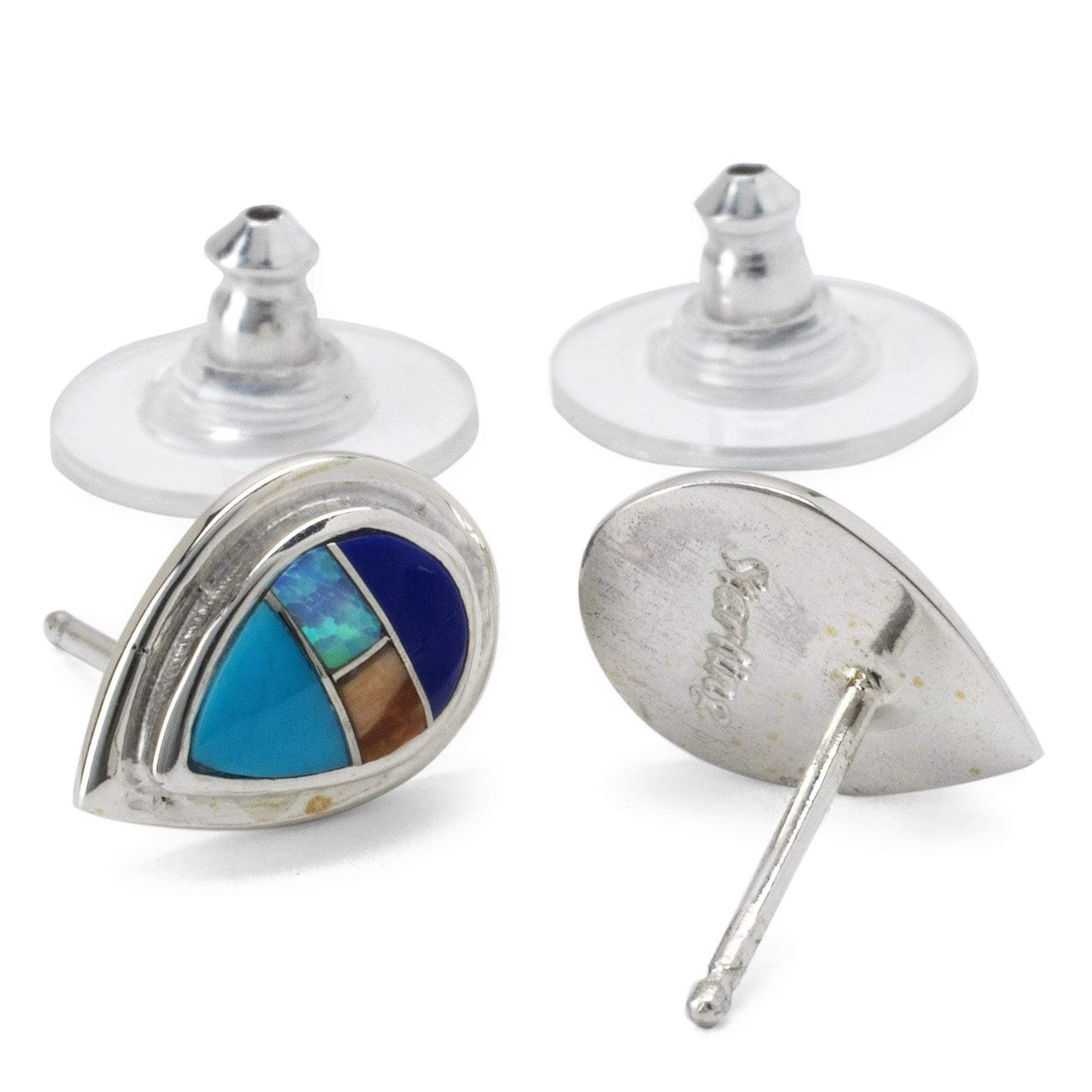 Kalifano Southwest Silver Jewelry Multi Gemstone Teardrop 925 Sterling Silver Earring with Stud Backing USA Handmade with Opal Accent NME.0386.MT