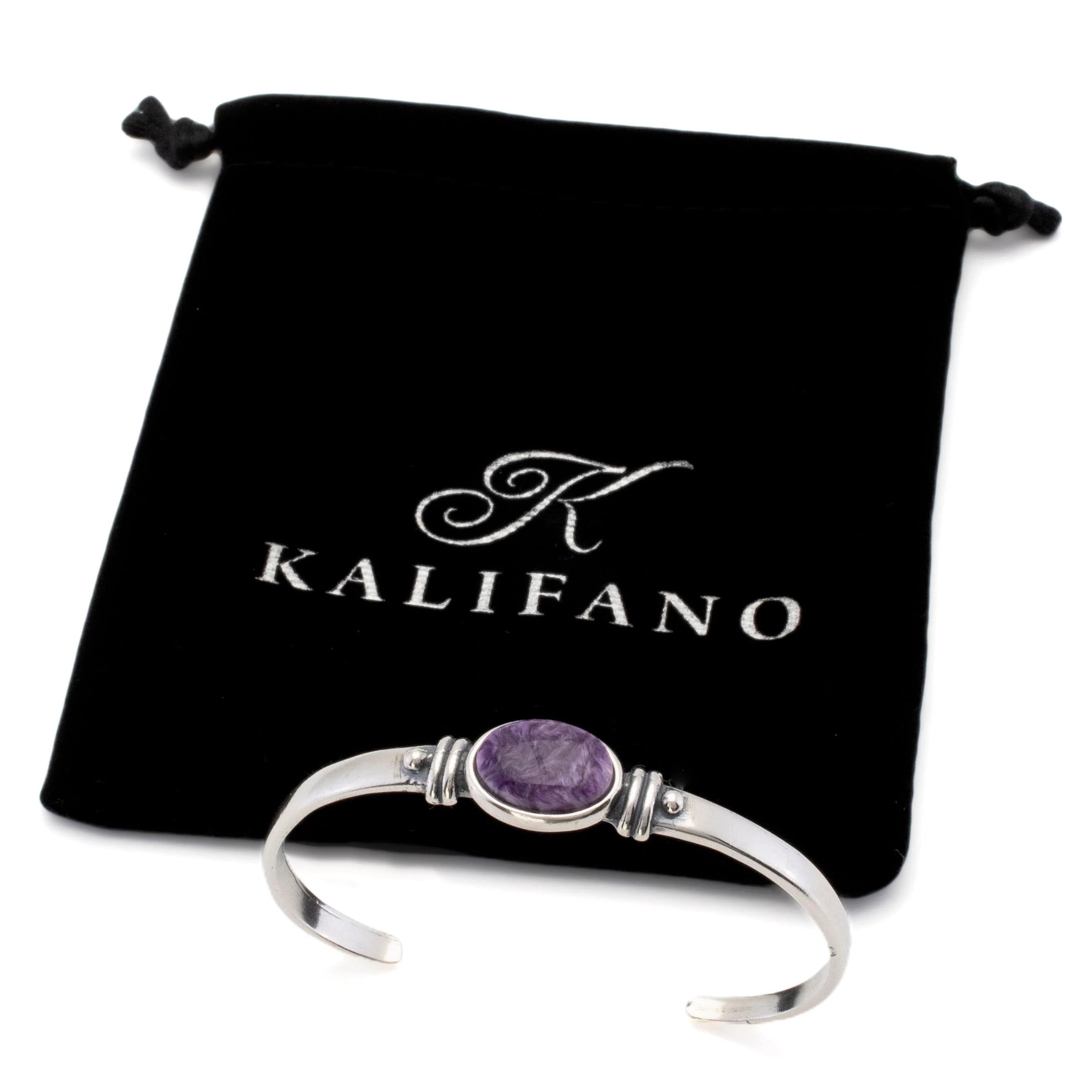 Kalifano Southwest Silver Jewelry Oval Charoite USA Handmade 925 Sterling Silver Cuff NMB350.001