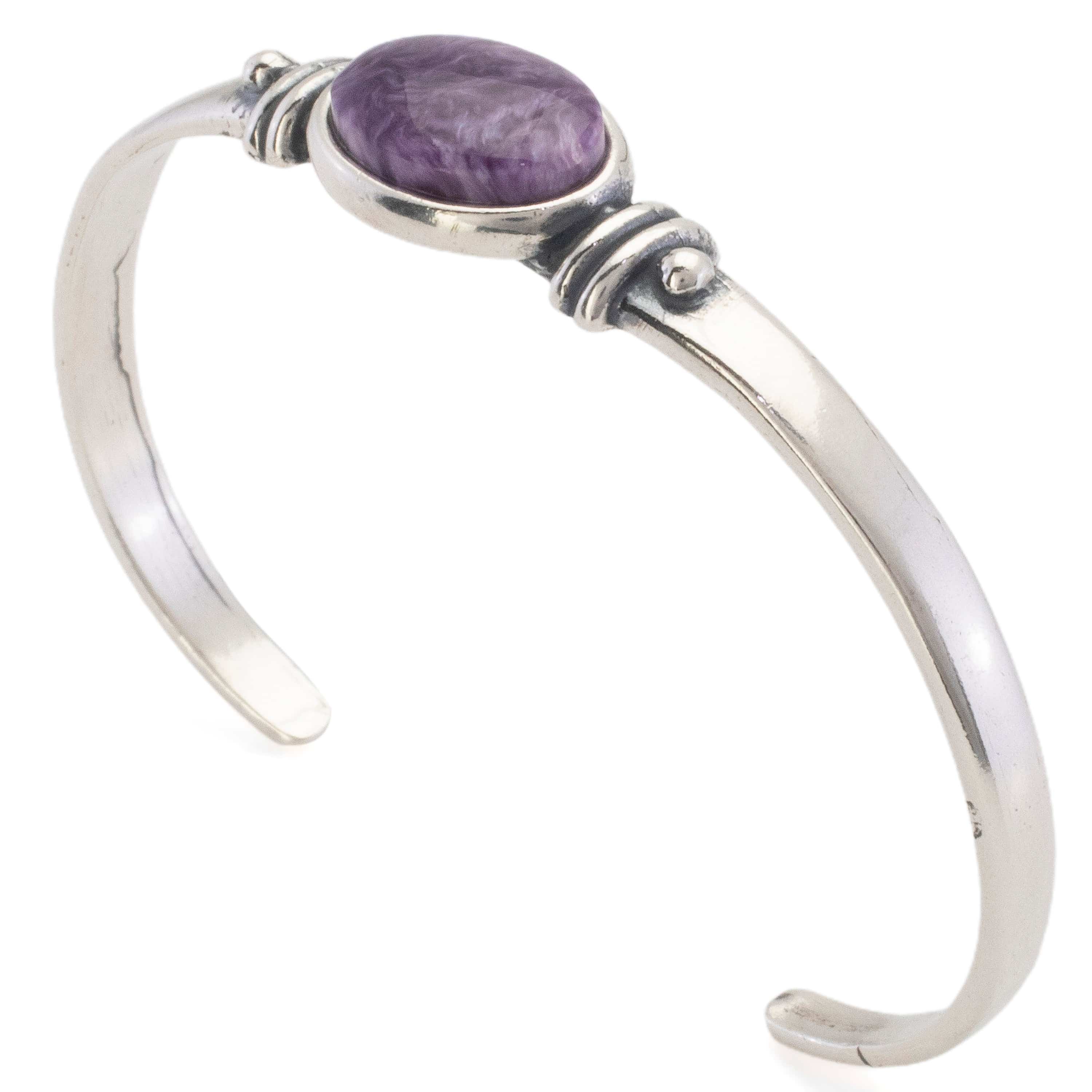 Kalifano Southwest Silver Jewelry Oval Charoite USA Handmade 925 Sterling Silver Cuff NMB350.001