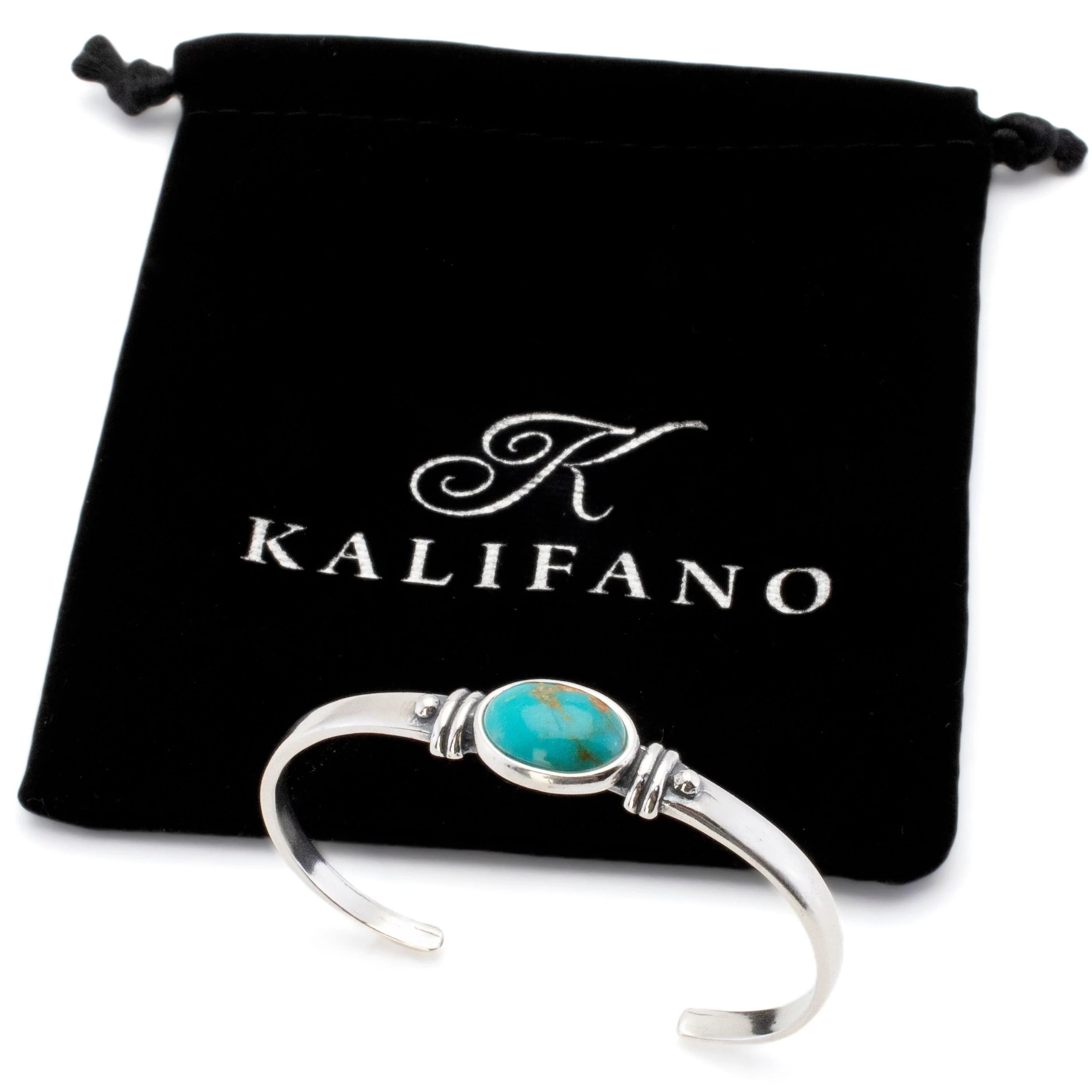 Kalifano Southwest Silver Jewelry Oval Kingman Turquoise USA Handmade 925 Sterling Silver Cuff NMB350.002