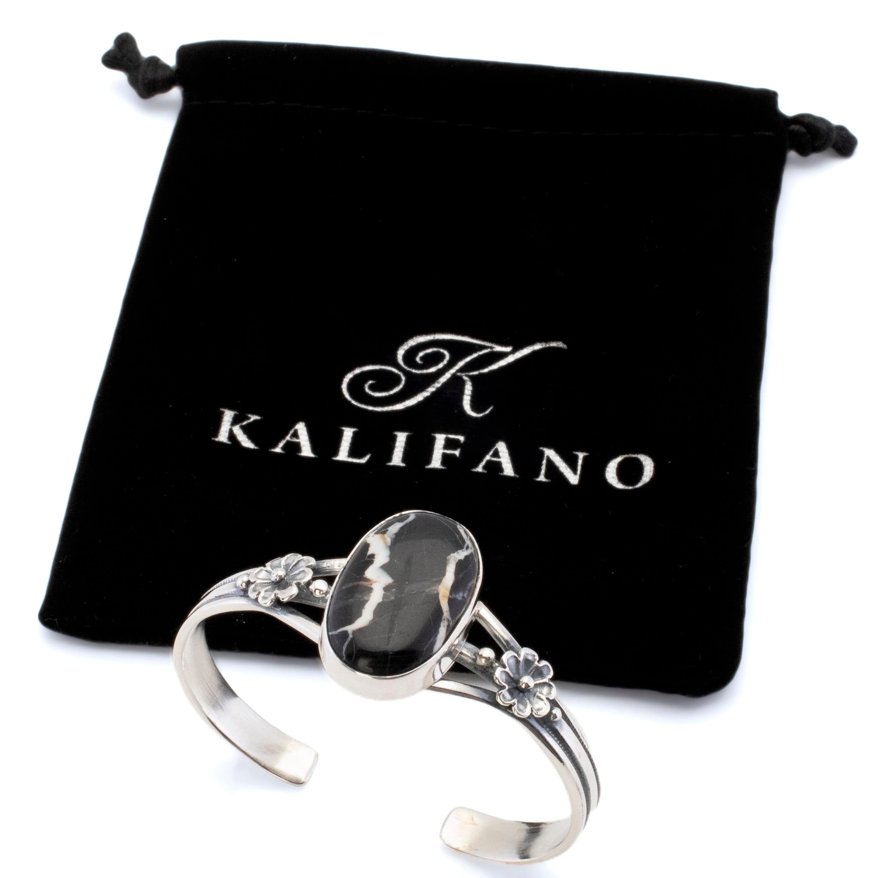 Kalifano Southwest Silver Jewelry Oval White Buffalo Turquoise USA Handmade 925 Sterling Silver Cuff NMB800.004