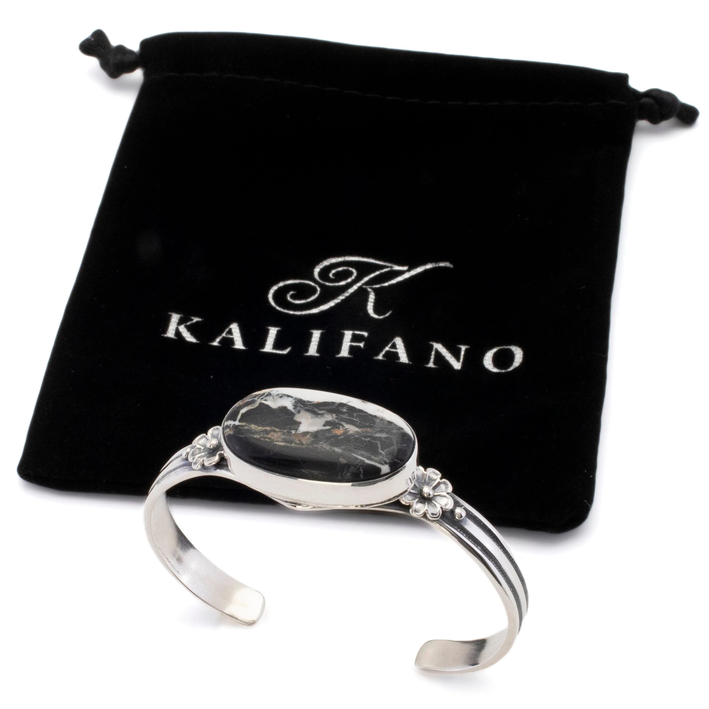 Kalifano Southwest Silver Jewelry Oval White Buffalo Turquoise USA Handmade 925 Sterling Silver Cuff NMB850.001