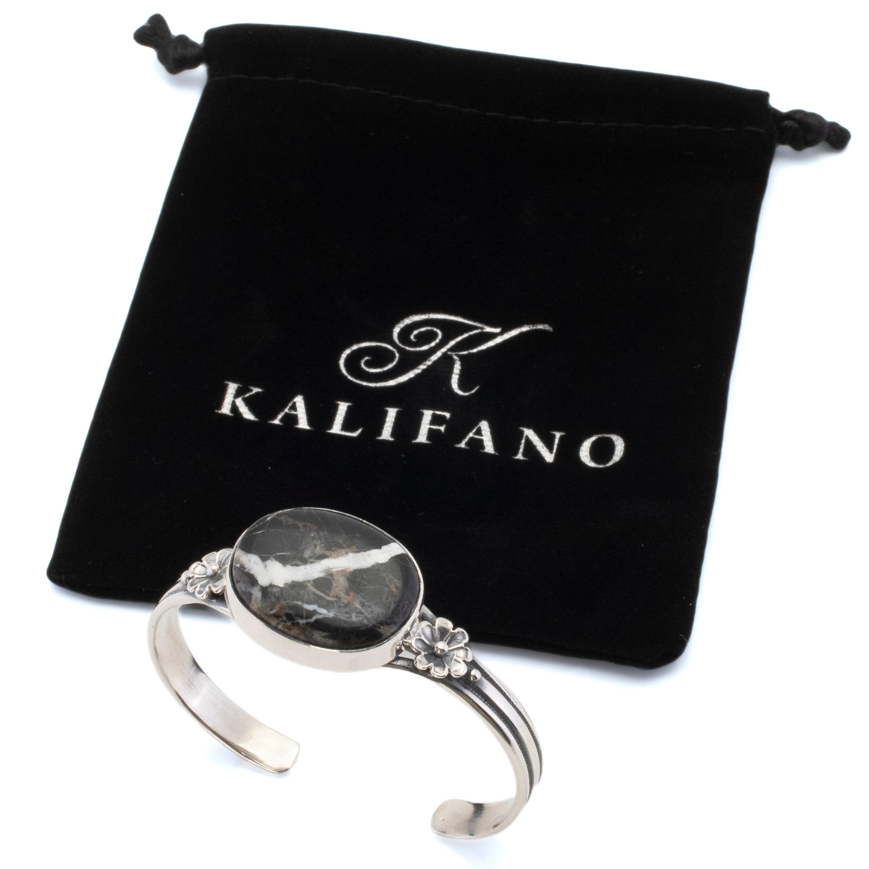 Kalifano Southwest Silver Jewelry Oval White Buffalo Turquoise USA Handmade 925 Sterling Silver Cuff NMB900.001