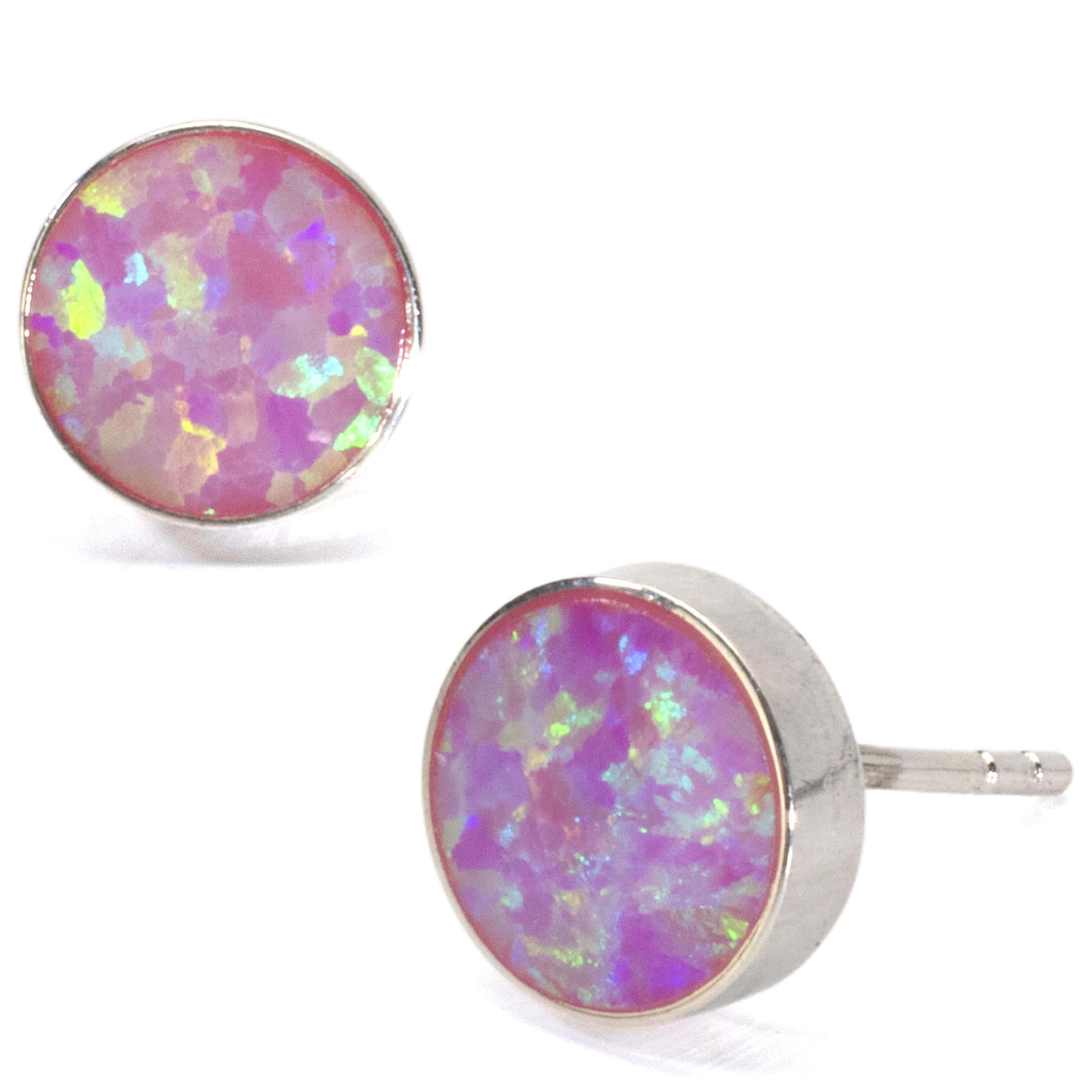 Pink Simulated Opal Plumeria Fishhook Earrings Sterling Silver