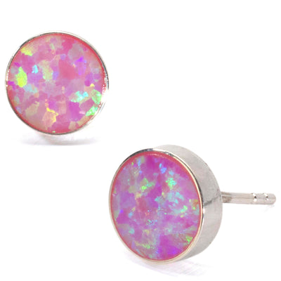 Kalifano Southwest Silver Jewelry Pink Opal Circle Earrings Handmade with Sterling Silver NME.0024.PO