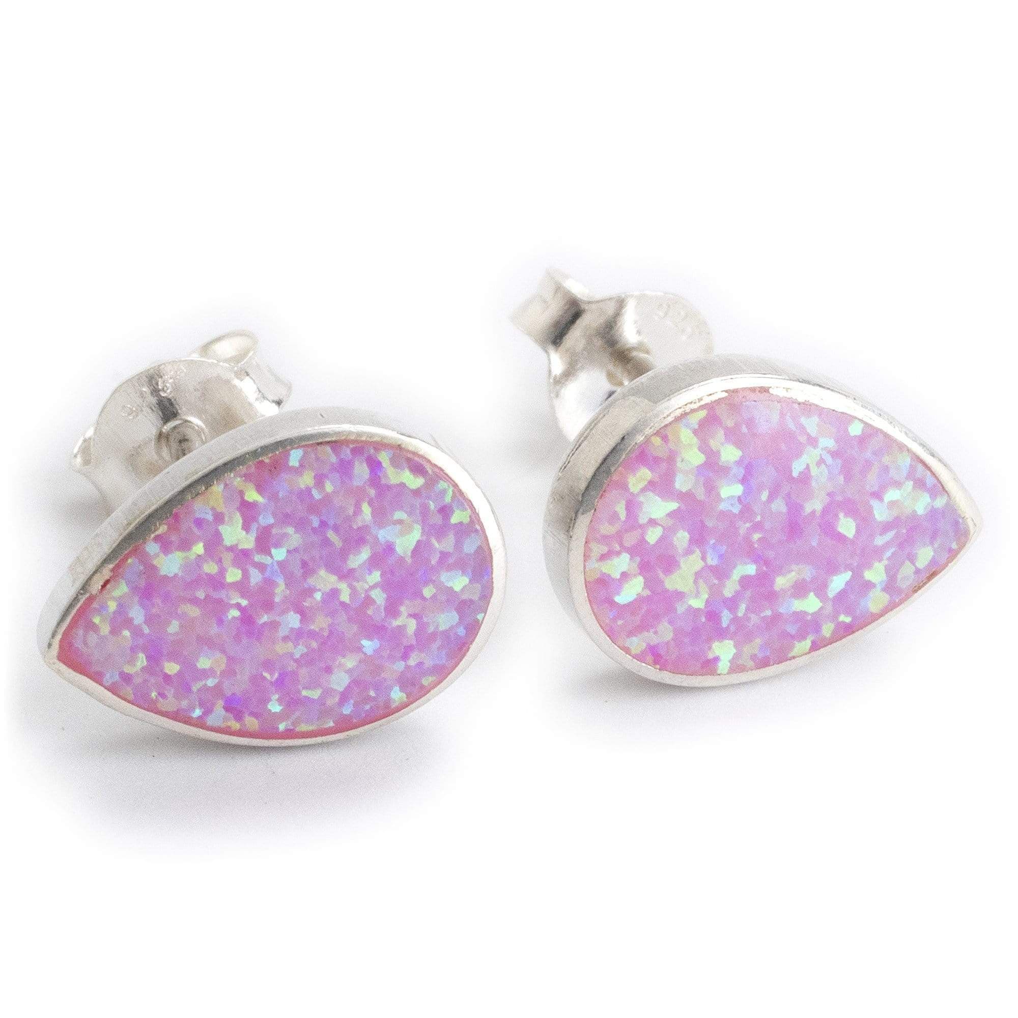Kalifano Southwest Silver Jewelry Pink Opal Oval 925 Sterling Silver Earring with Stud Backing Handmade NME.0022.PO