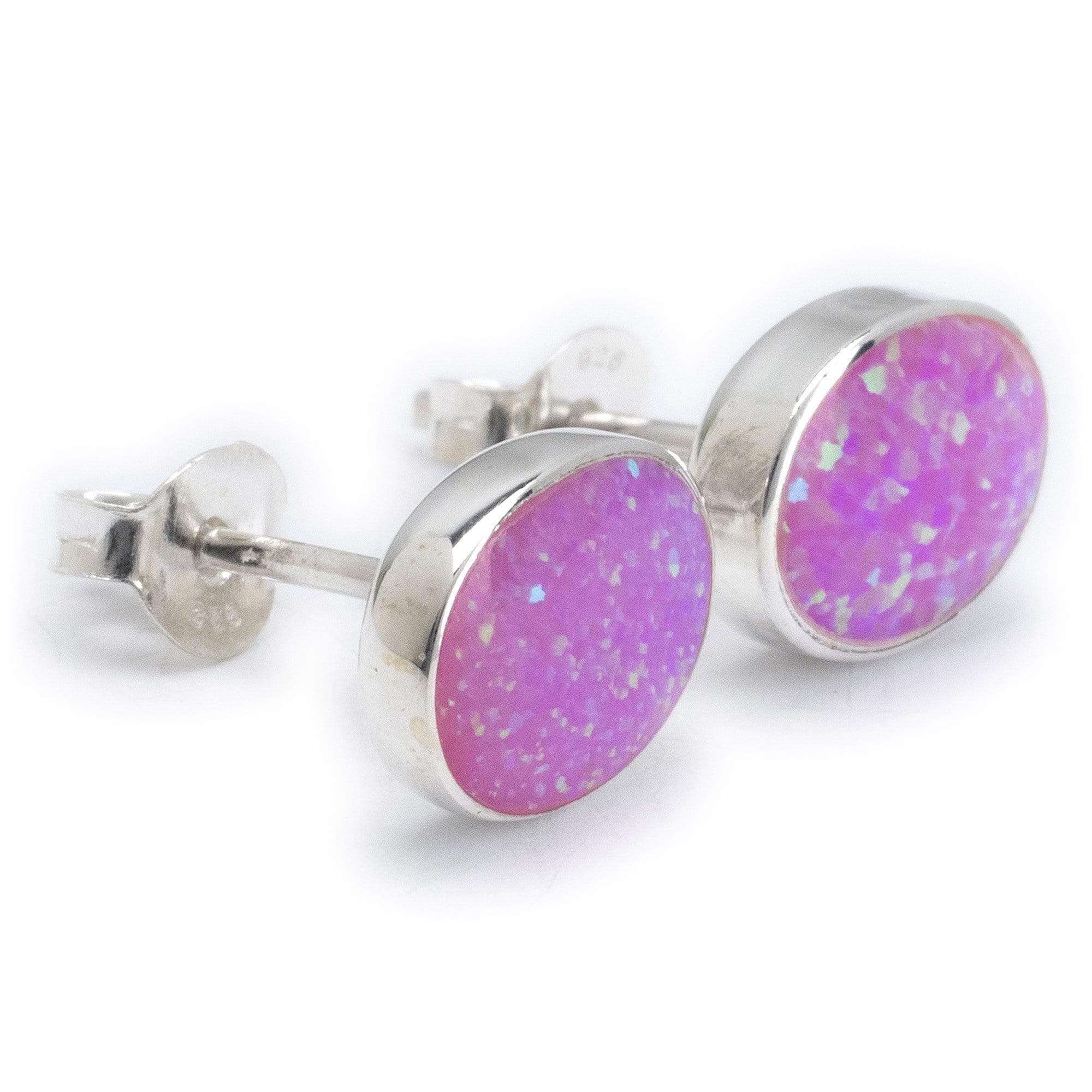 Kalifano Southwest Silver Jewelry Pink Opal Oval 925 Sterling Silver Earring with Stud Backing Handmade NME.0023.PO