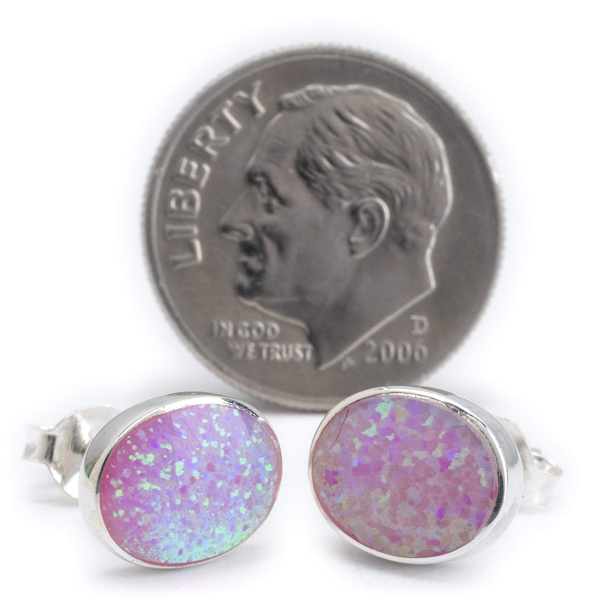Kalifano Southwest Silver Jewelry Pink Opal Oval 925 Sterling Silver Earring with Stud Backing Handmade NME.0023.PO