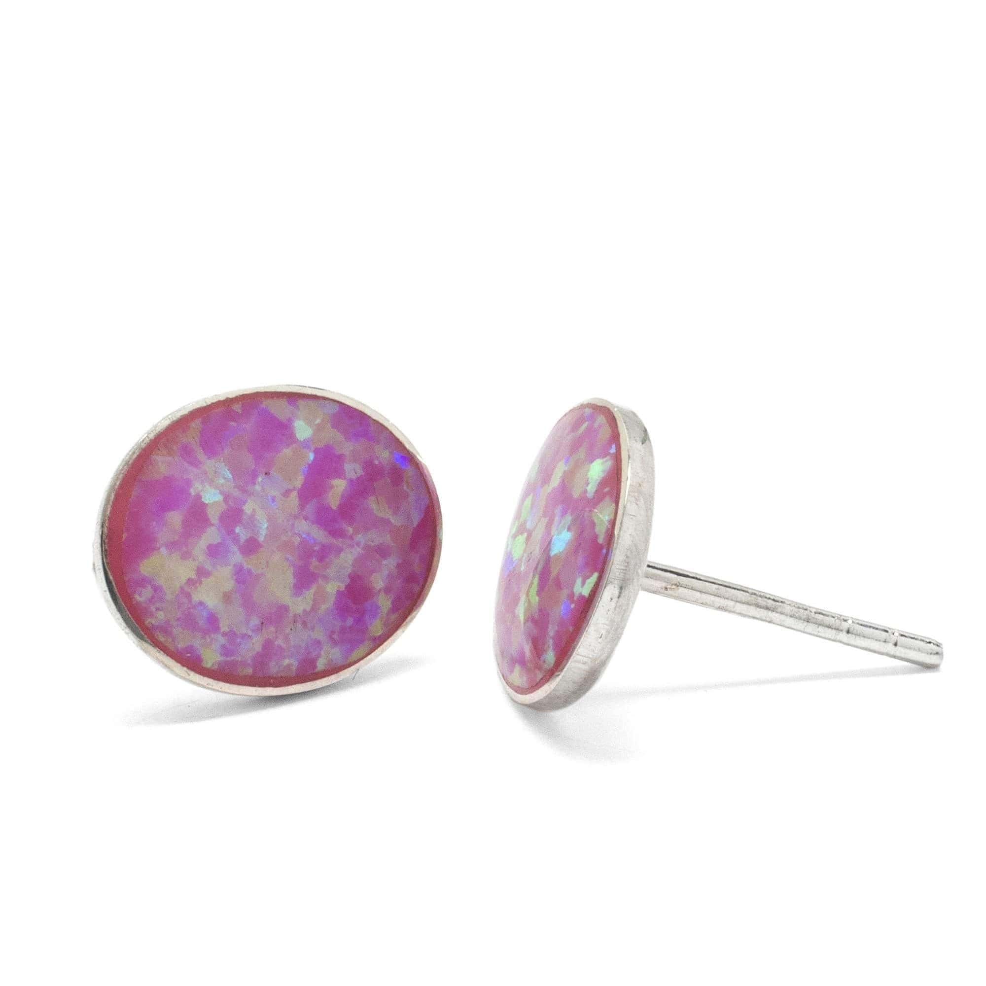 Kalifano Southwest Silver Jewelry Pink Opal Oval 925 Sterling Silver Earring with Stud Backing Handmade NME.0026.PO
