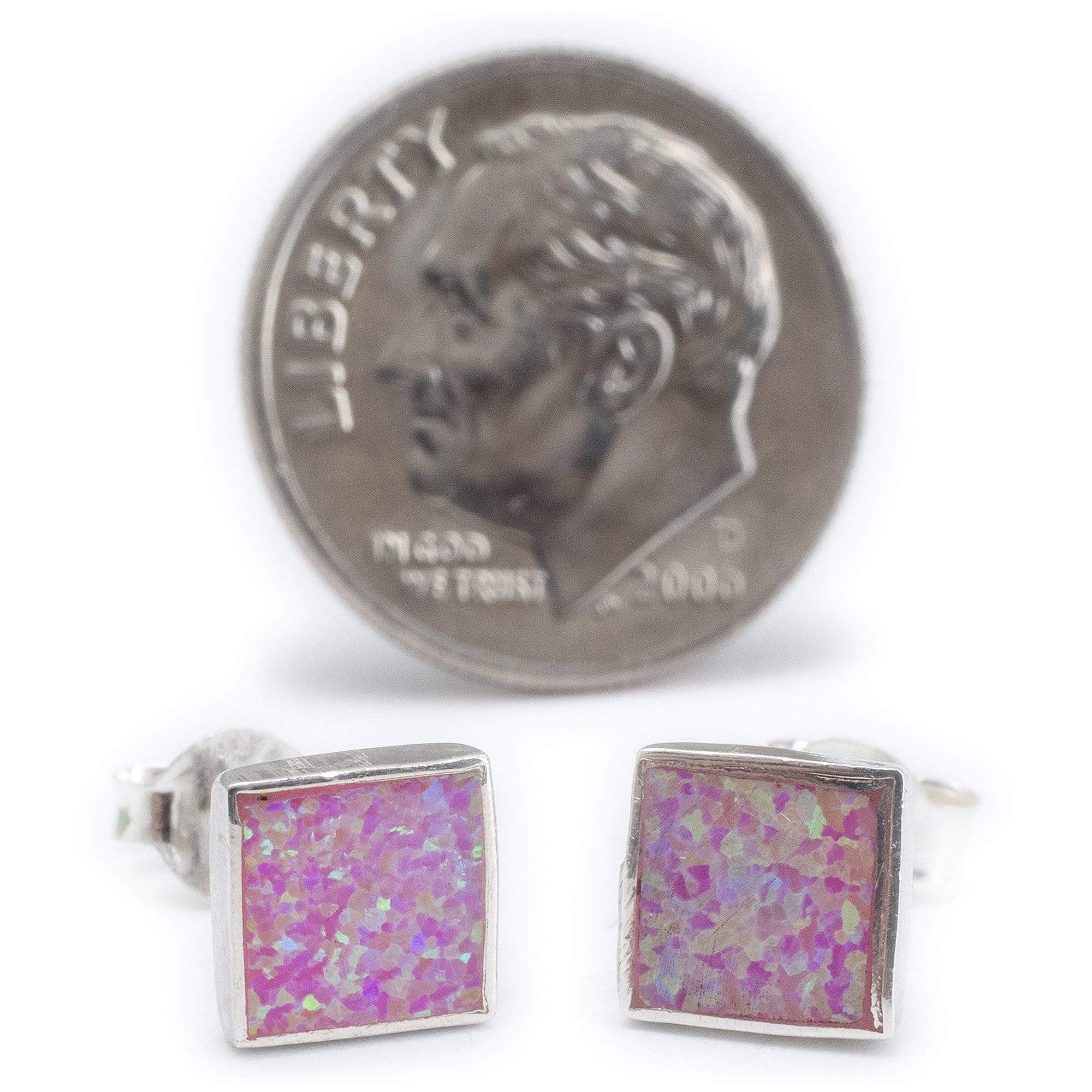 Kalifano Southwest Silver Jewelry Pink Opal Square 925 Sterling Silver Earring with Stud Backing Handmade NME.0025.PO
