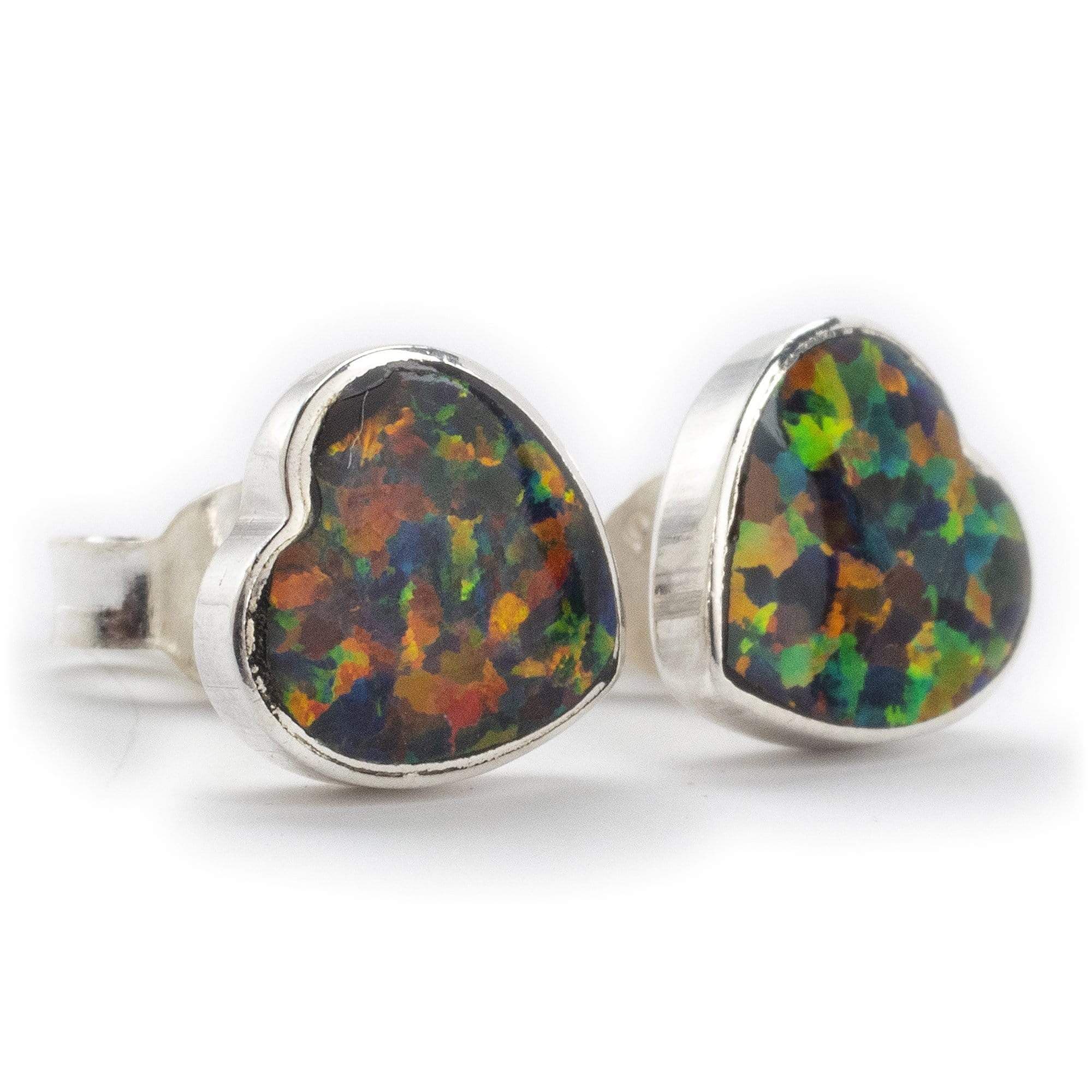 Kalifano Southwest Silver Jewelry Rainbow Opal Heart 925 Sterling Silver Earring with Stud Backing Handmade NME.0021.RO