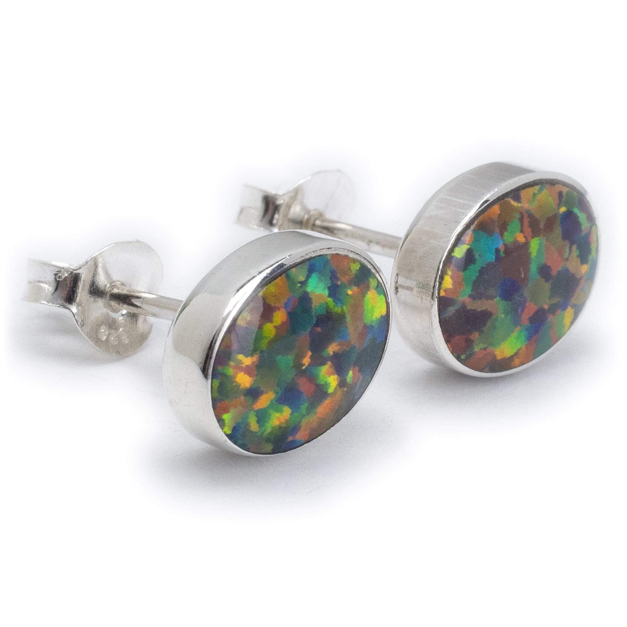 Kalifano Southwest Silver Jewelry Rainbow Opal Oval 925 Sterling Silver Earring with Stud Backing Handmade NME.0023.RO