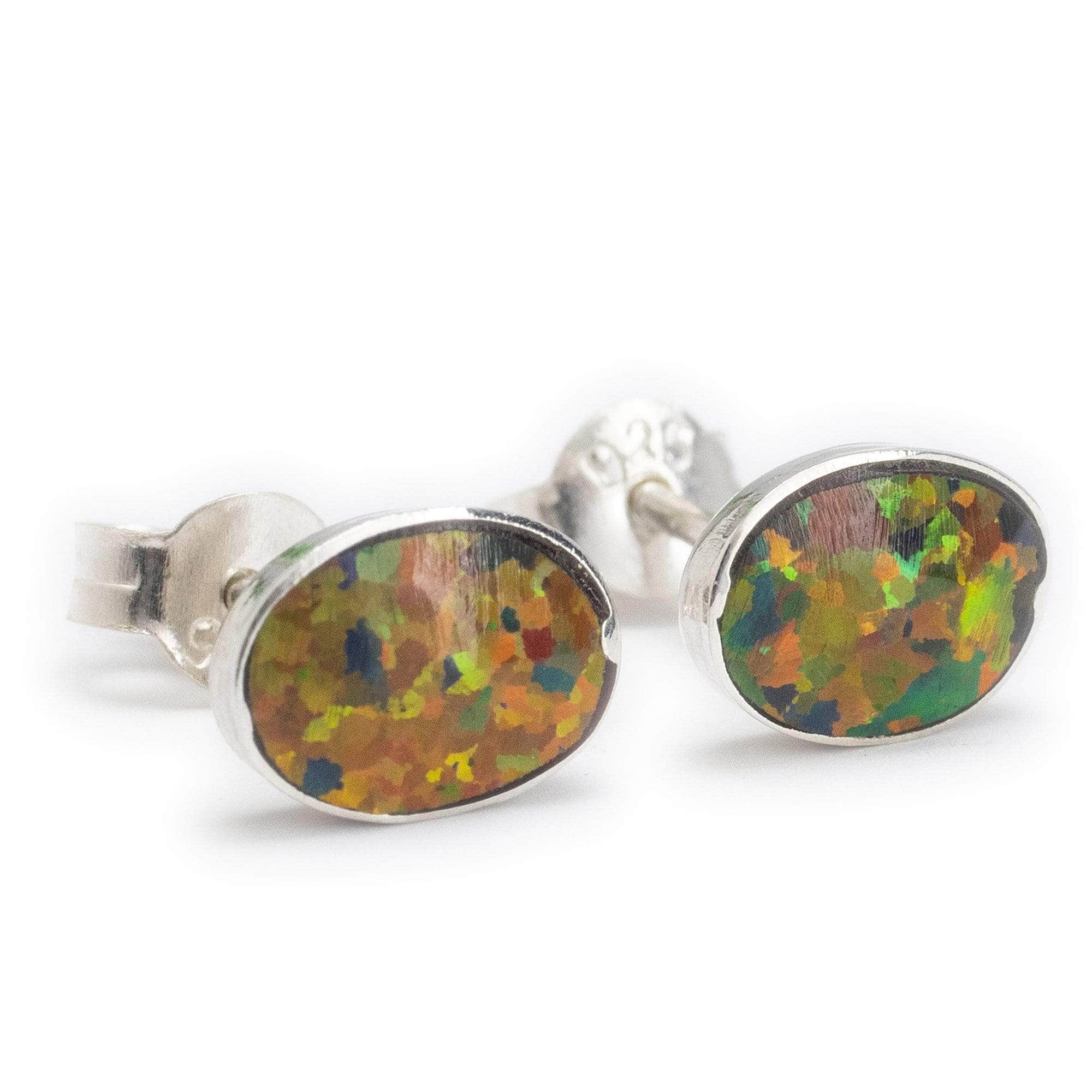 Kalifano Southwest Silver Jewelry Rainbow Opal Oval 925 Sterling Silver Earring with Stud Backing Handmade NME.0028.RO
