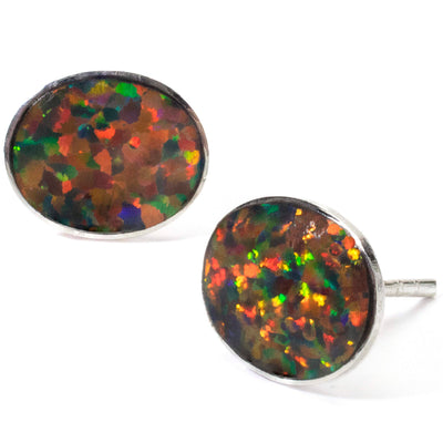 Kalifano Southwest Silver Jewelry Rainbow Opal Oval Earrings Handmade with Sterling Silver NME.0026.RO