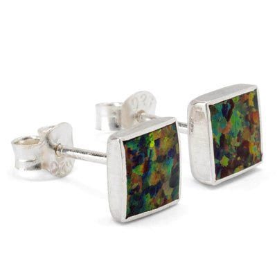 Kalifano Southwest Silver Jewelry Rainbow Opal Square 925 Sterling Silver Earring with Stud Backing Handmade NME.0025.RO