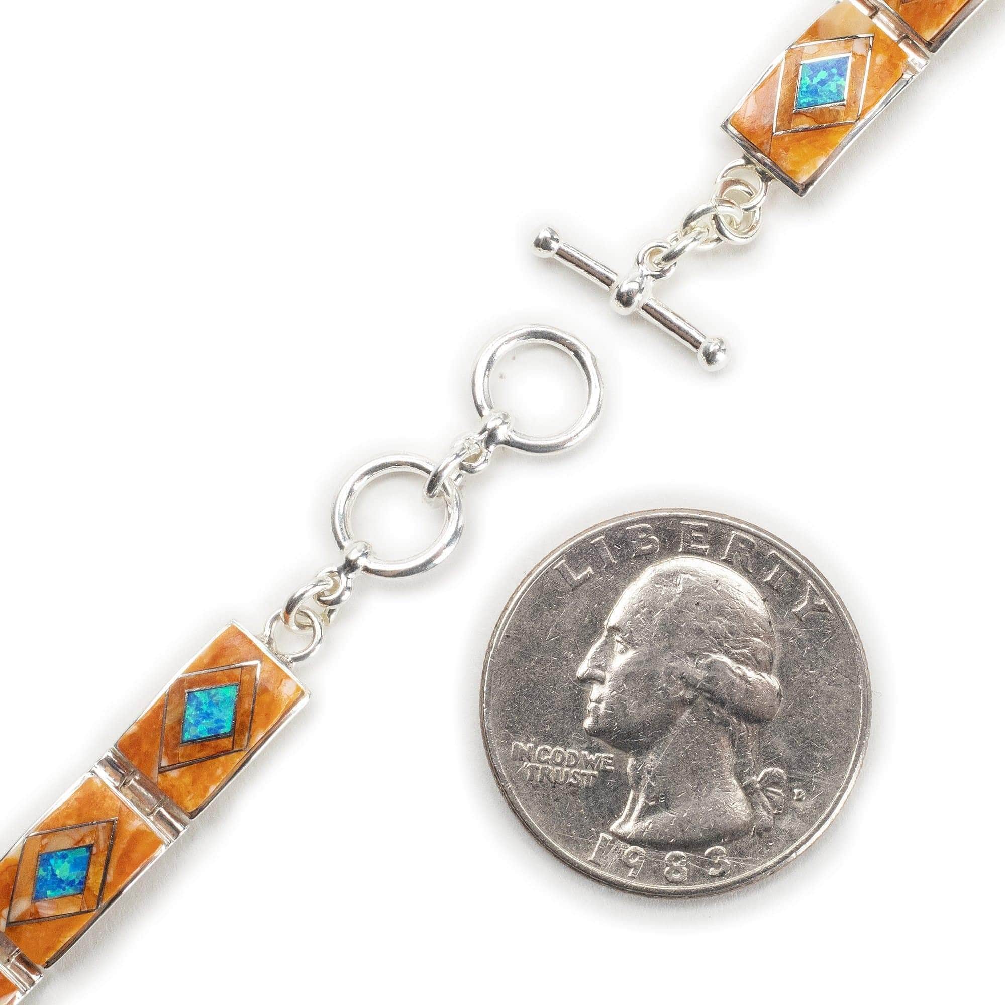 Kalifano Southwest Silver Jewelry Spiny Oyster Shell 925 Sterling Silver Bracelet USA Handmade with Opal Accent NMB.0553.SP