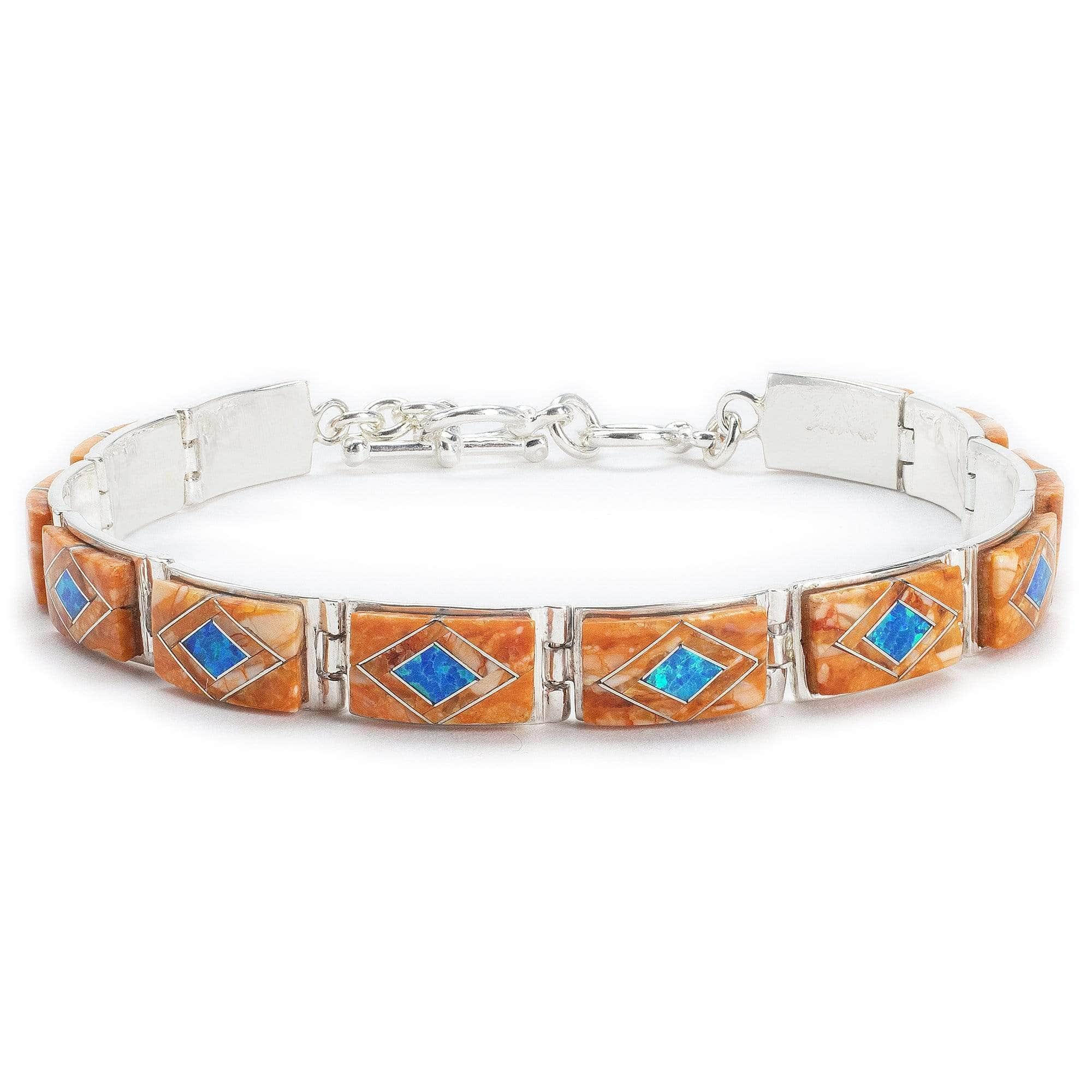 Kalifano Southwest Silver Jewelry Spiny Oyster Shell 925 Sterling Silver Bracelet USA Handmade with Opal Accent NMB.0553.SP