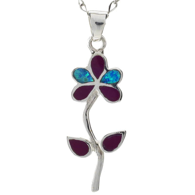 Kalifano Southwest Silver Jewelry Sugilite Flower 925 Sterling Silver Pendant USA Handmade with Aqua Opal Accent NMN.2236.SG