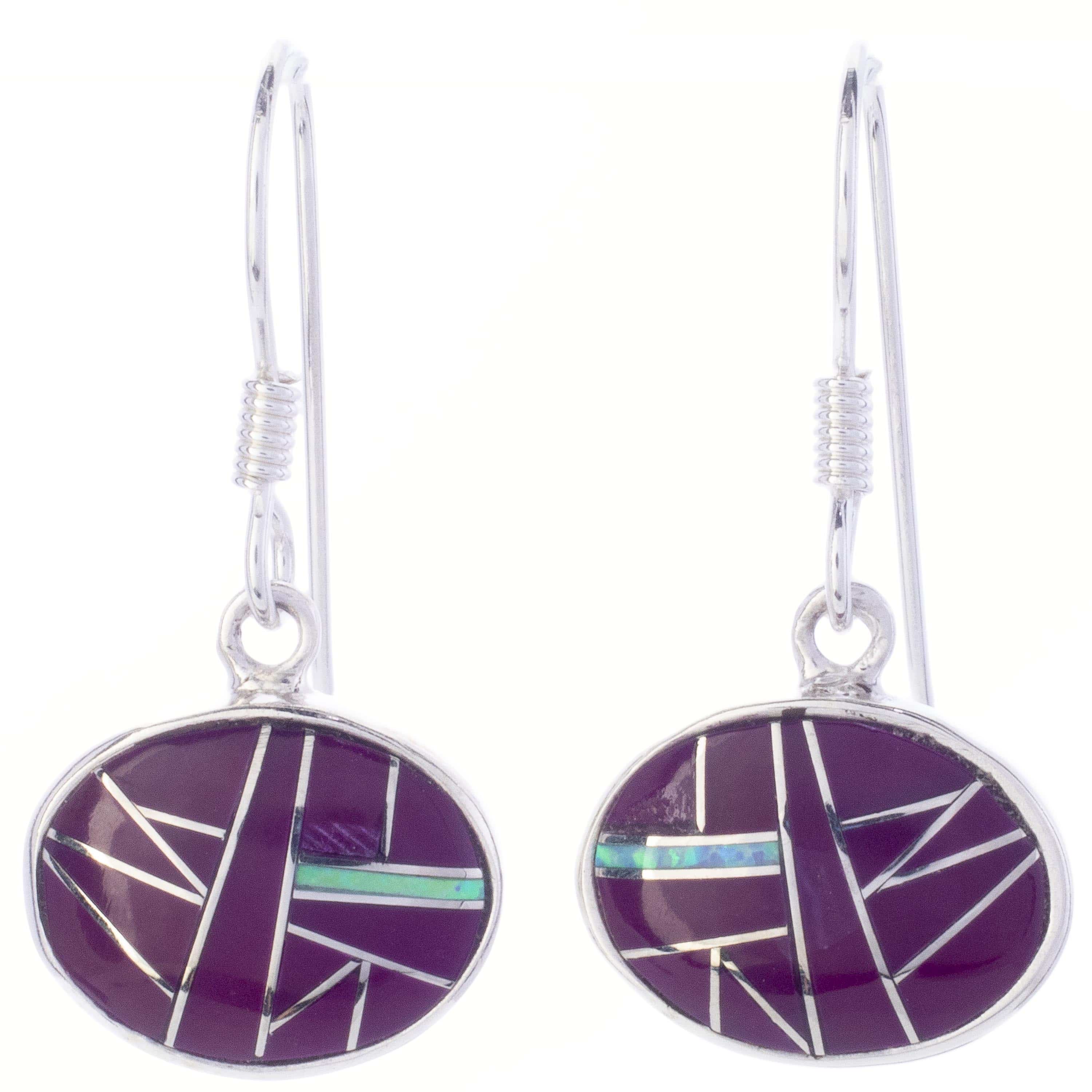 KALIFANO Southwest Silver Jewelry Sugilite Oval Dangle Sterling Silver Earrings with French Hook USA Handmade with Opal Accent NME.2015.SG