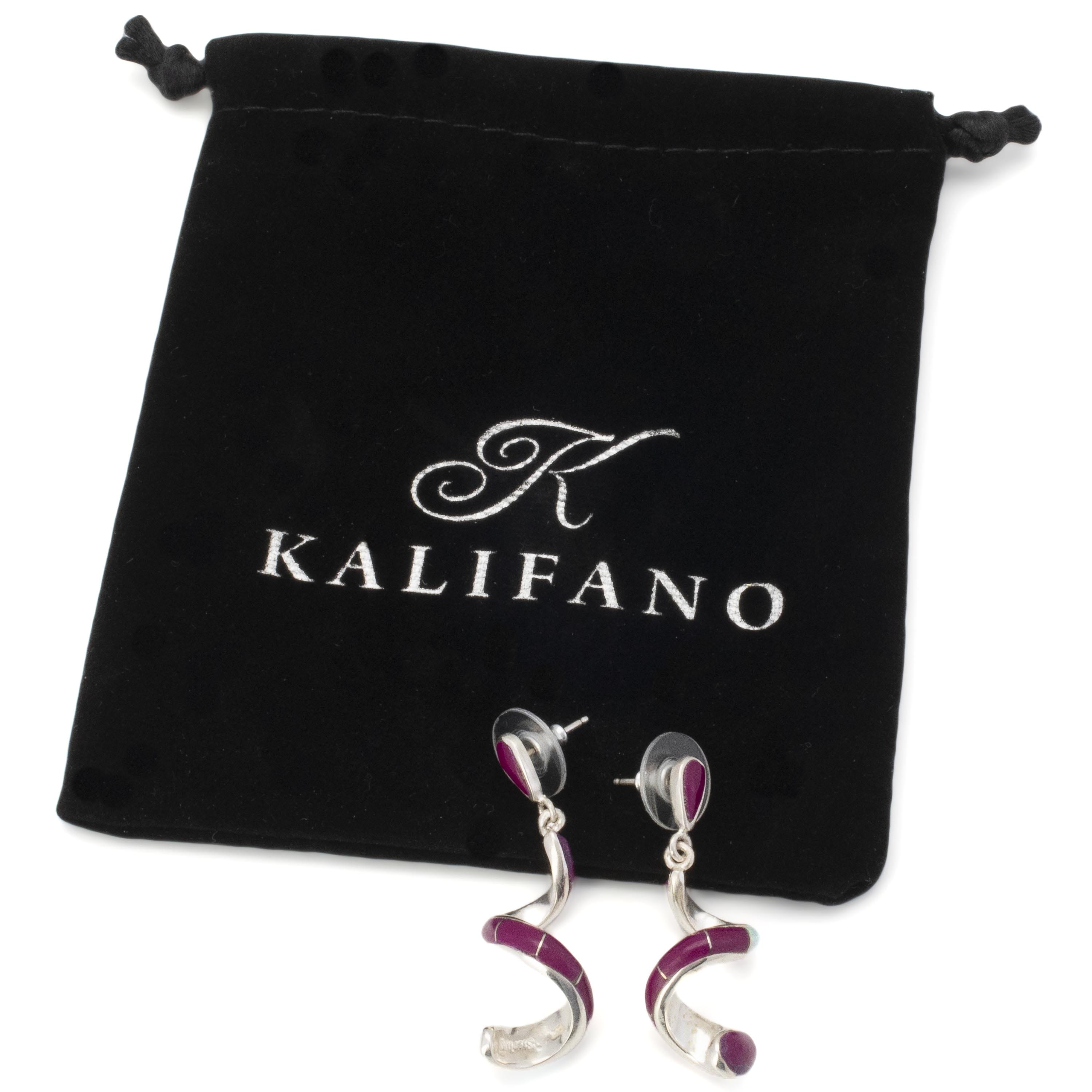 KALIFANO Southwest Silver Jewelry Sugilite Spiral Sterling Silver Earrings with Stud Backing USA Handmade with Opal Accent NME.0416.SG