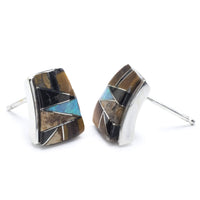 Tiger Eye Stud 925 Sterling Silver Earring with Stud Backing USA Handmade with Opal Accent Main Image