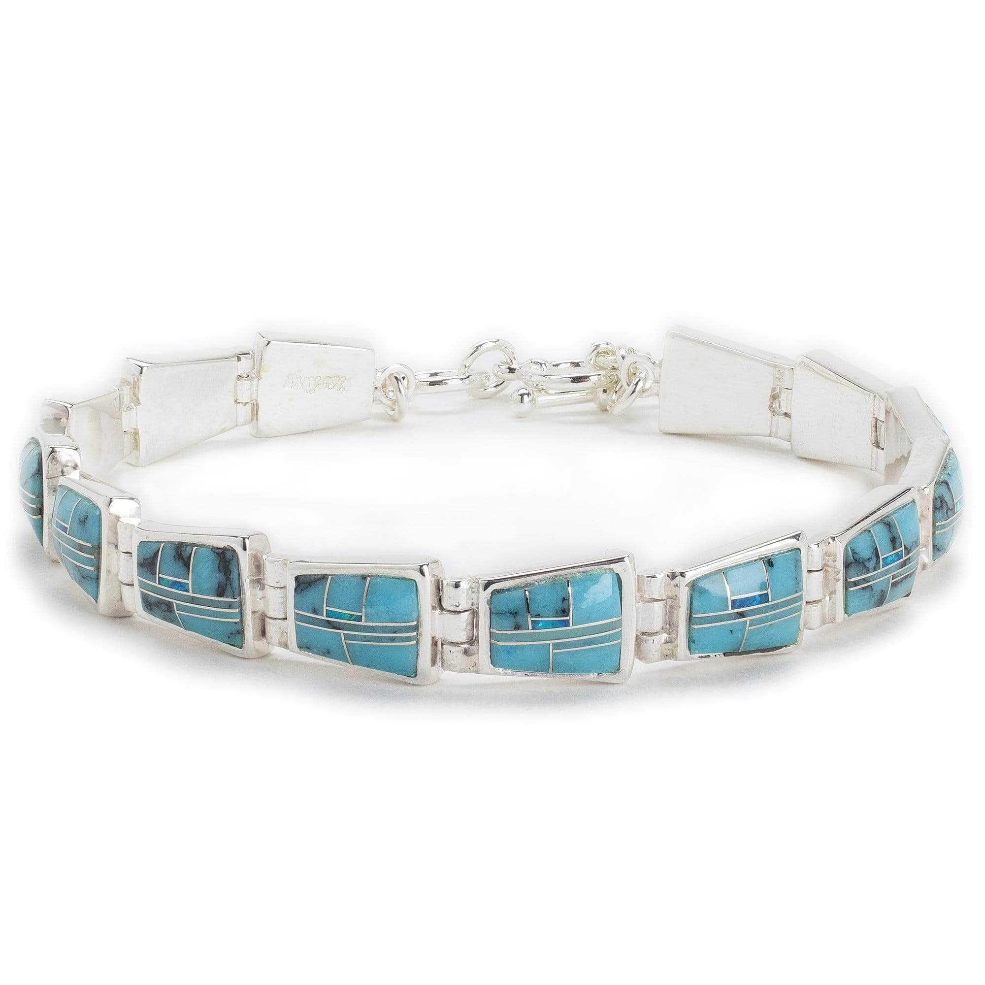Kalifano Southwest Silver Jewelry Turquoise 925 Sterling Silver Bracelet USA Handmade with Opal Accent NMB.0240.TQ