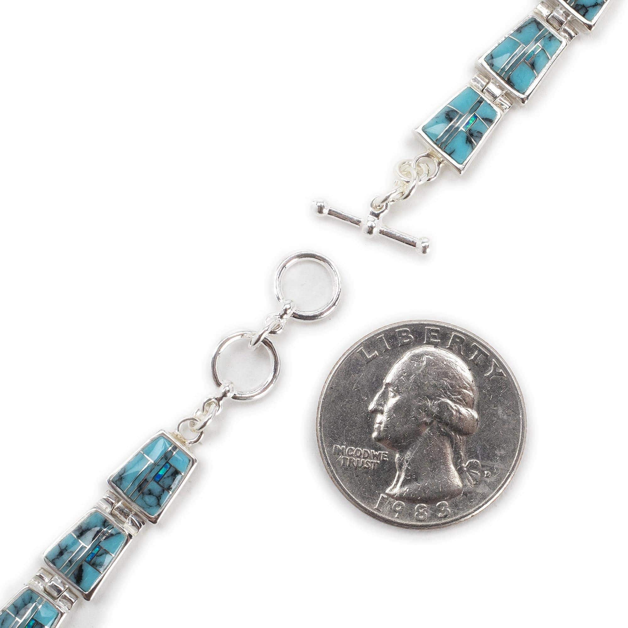 Kalifano Southwest Silver Jewelry Turquoise 925 Sterling Silver Bracelet USA Handmade with Opal Accent NMB.0240.TQ