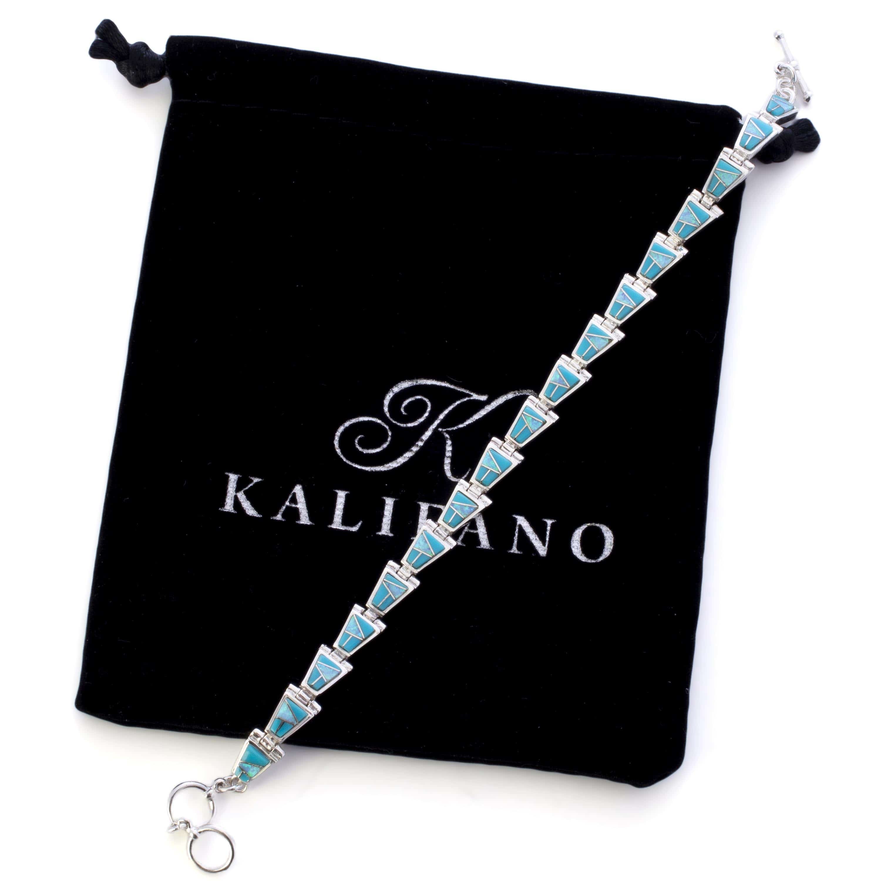 Kalifano Southwest Silver Jewelry Turquoise 925 Sterling Silver Bracelet USA Handmade with Opal Accent NMB.0543.TQ