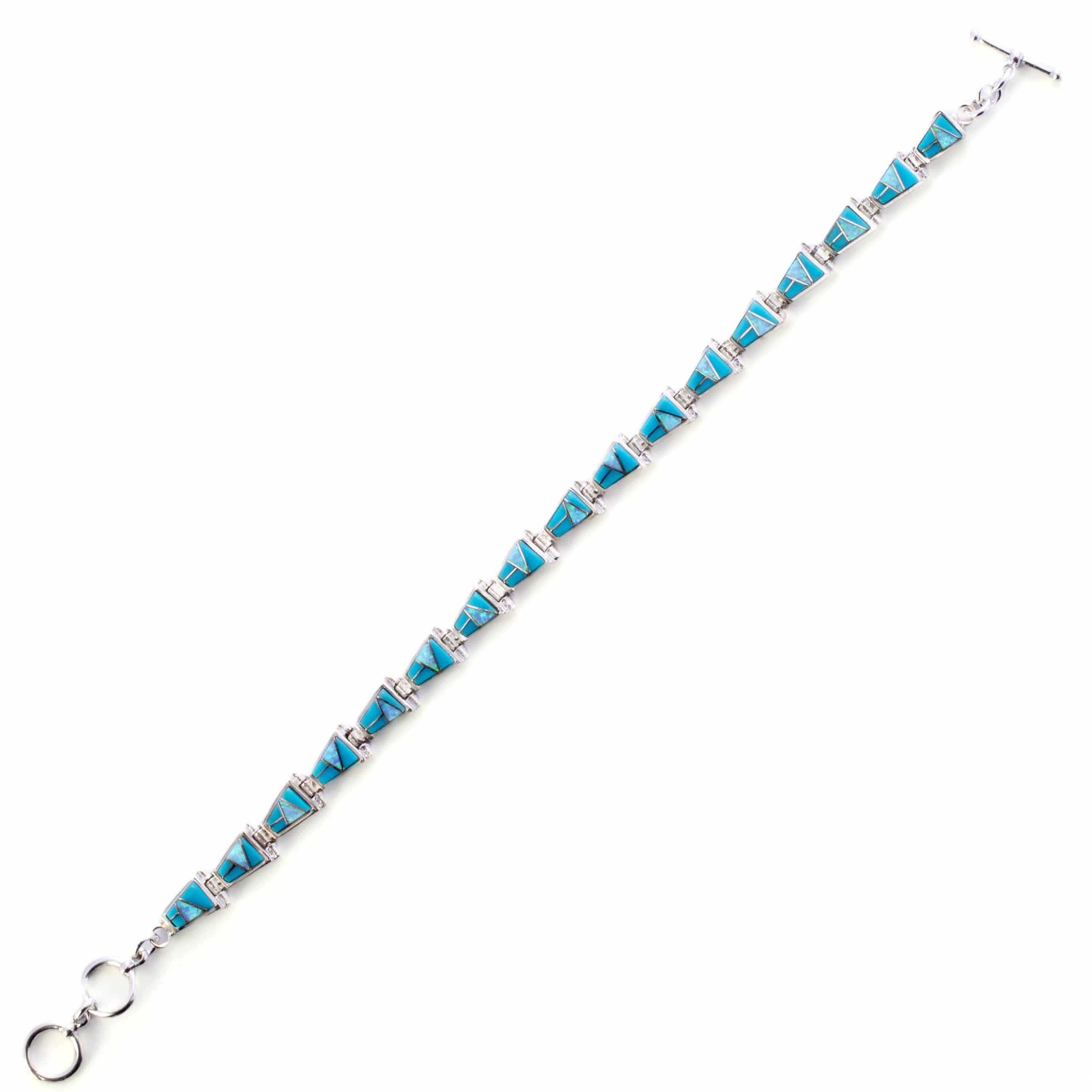 Kalifano Southwest Silver Jewelry Turquoise 925 Sterling Silver Bracelet USA Handmade with Opal Accent NMB.0543.TQ