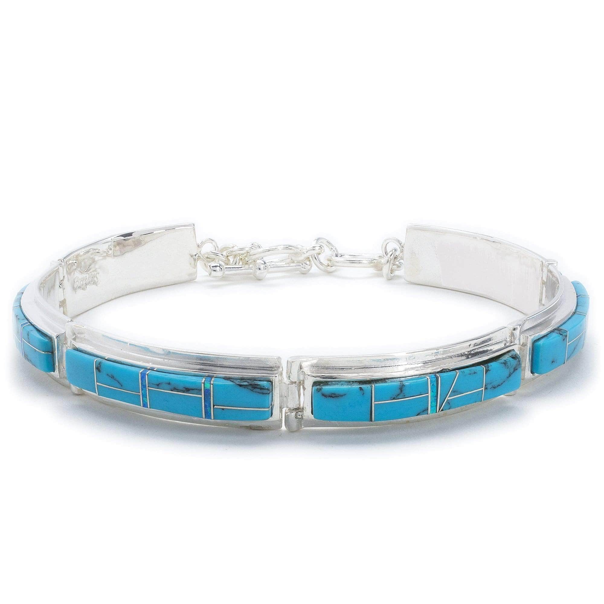 Kalifano Southwest Silver Jewelry Turquoise 925 Sterling Silver Bracelet USA Handmade with Opal Accent NMB.0556.TQ