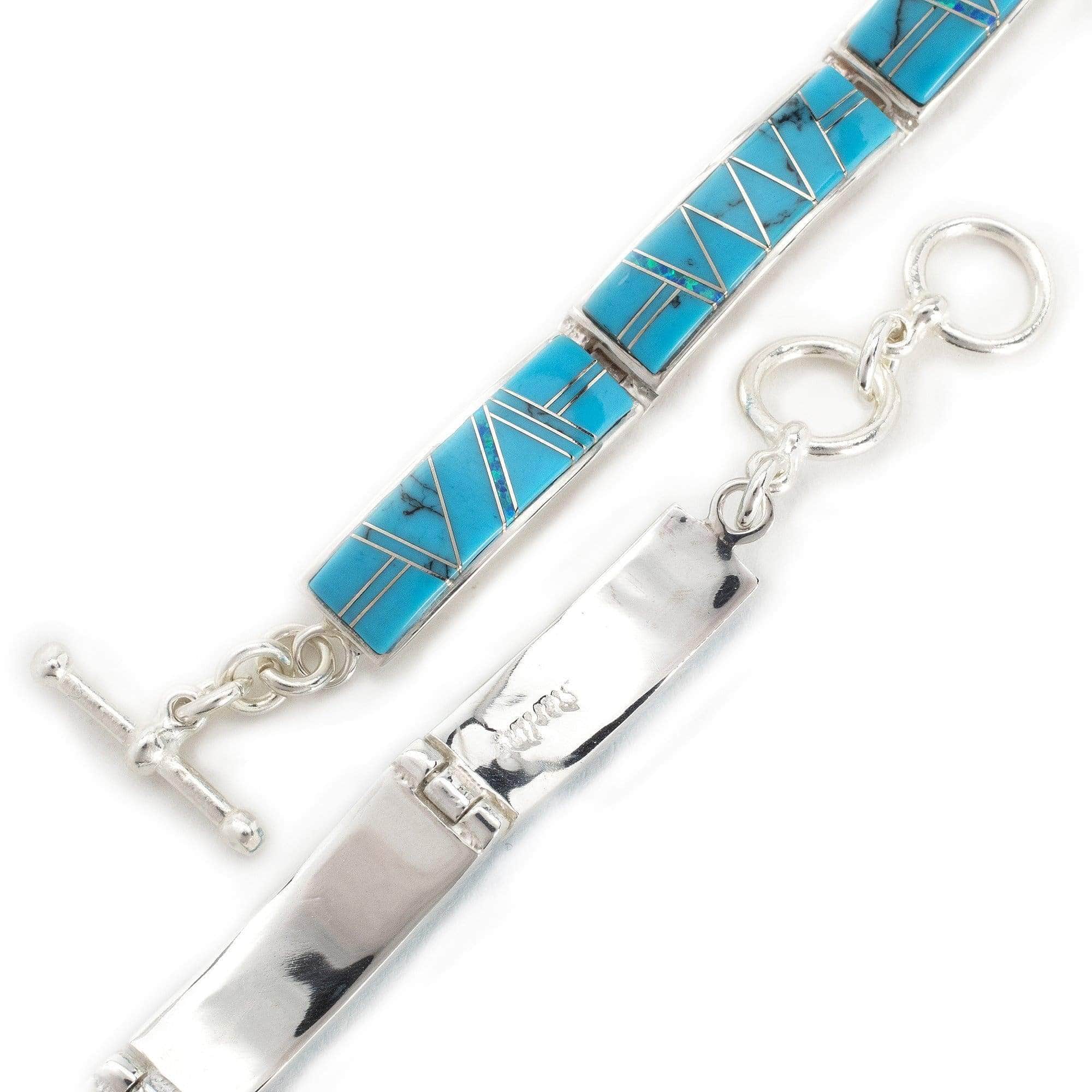 Kalifano Southwest Silver Jewelry Turquoise 925 Sterling Silver Bracelet USA Handmade with Opal Accent NMB.0565.TQ