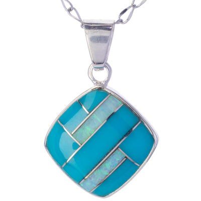 Kalifano Southwest Silver Jewelry Turquoise 925 Sterling Silver Pendant USA Handmade with Opal Accent NMN.2241.TQ