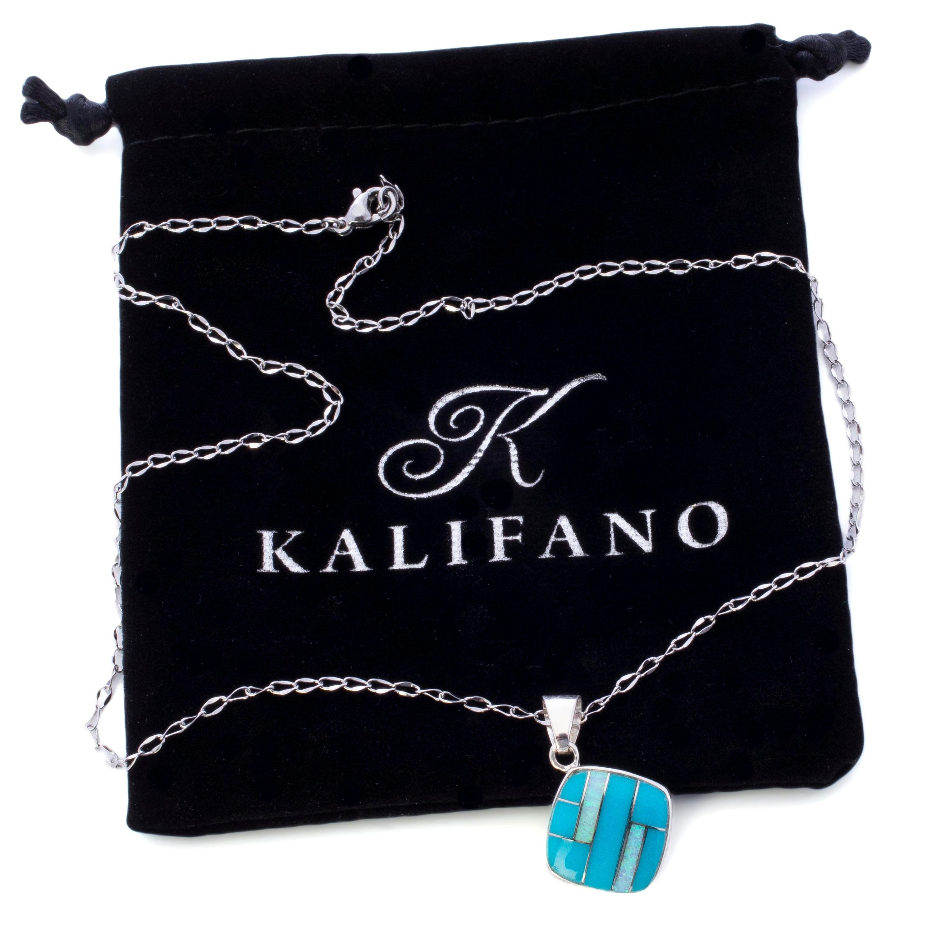 Kalifano Southwest Silver Jewelry Turquoise 925 Sterling Silver Pendant USA Handmade with Opal Accent NMN.2241.TQ