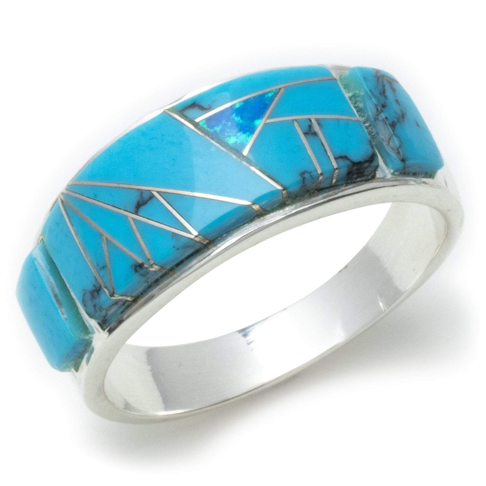 Kalifano Southwest Silver Jewelry Turquoise 925 Sterling Silver Ring USA Handmade with Labratory Opal Accent
