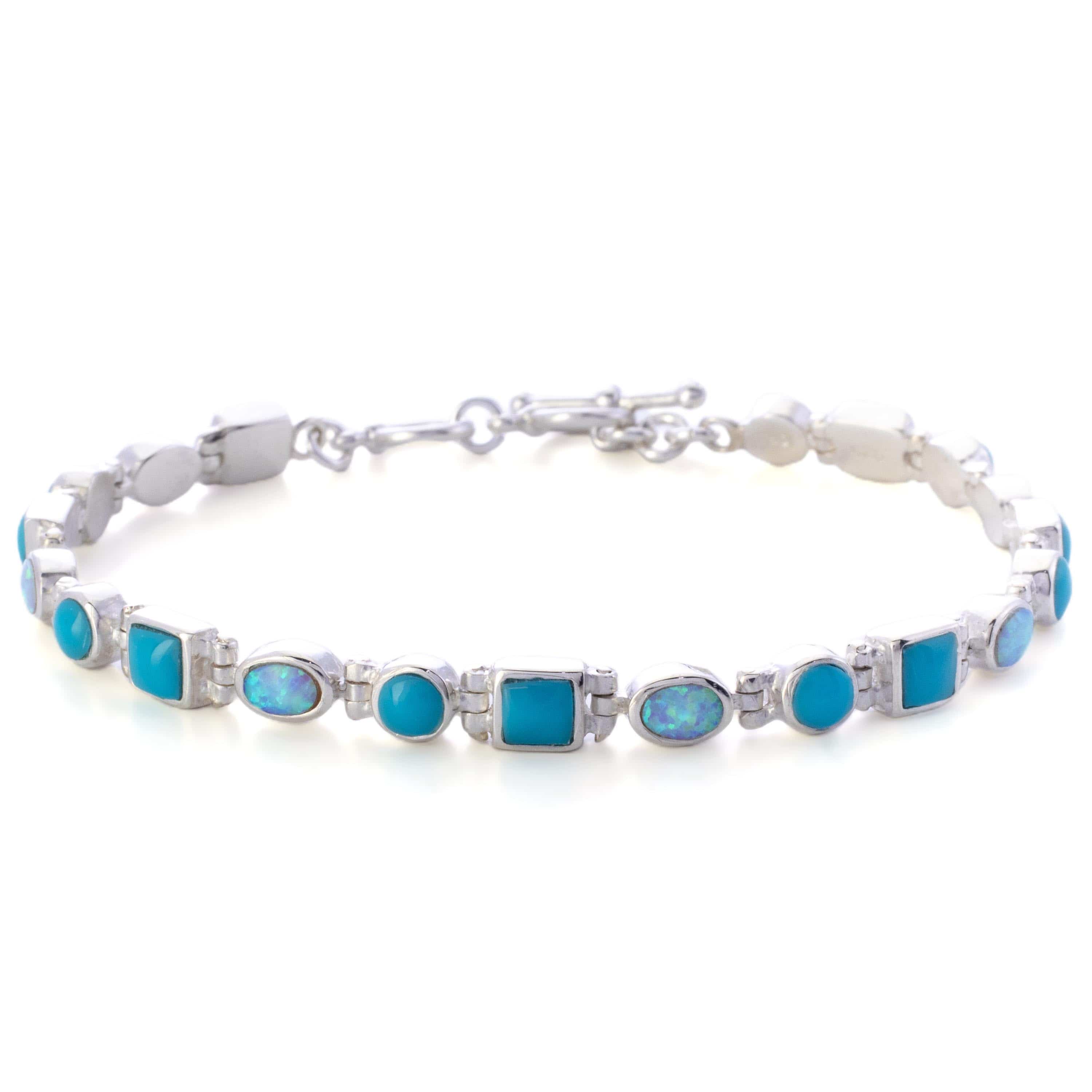 Kalifano Southwest Silver Jewelry Turquoise and Opal 925 Sterling Silver Bracelet USA Handmade NMB.0548.TQ