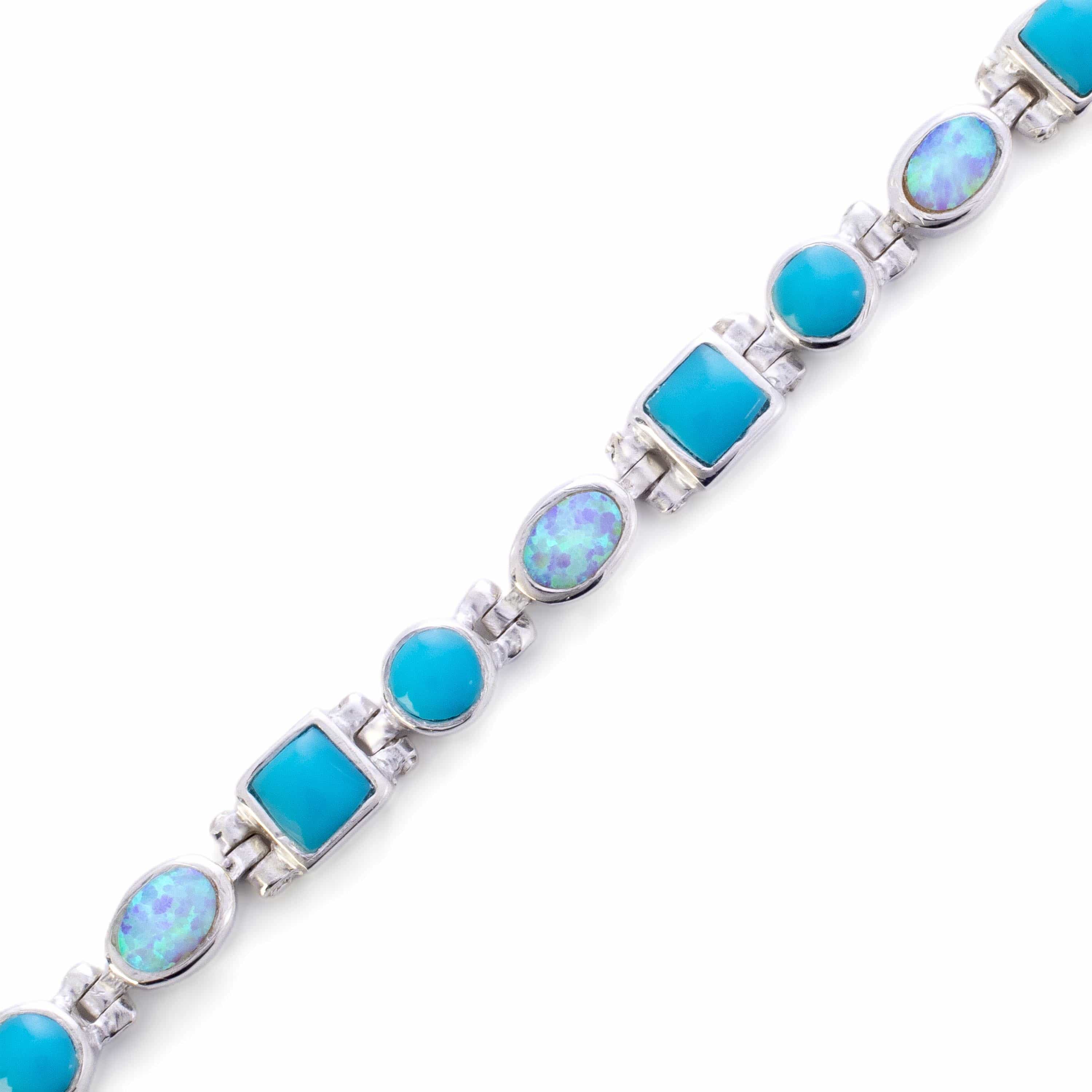 Kalifano Southwest Silver Jewelry Turquoise and Opal 925 Sterling Silver Bracelet USA Handmade NMB.0548.TQ