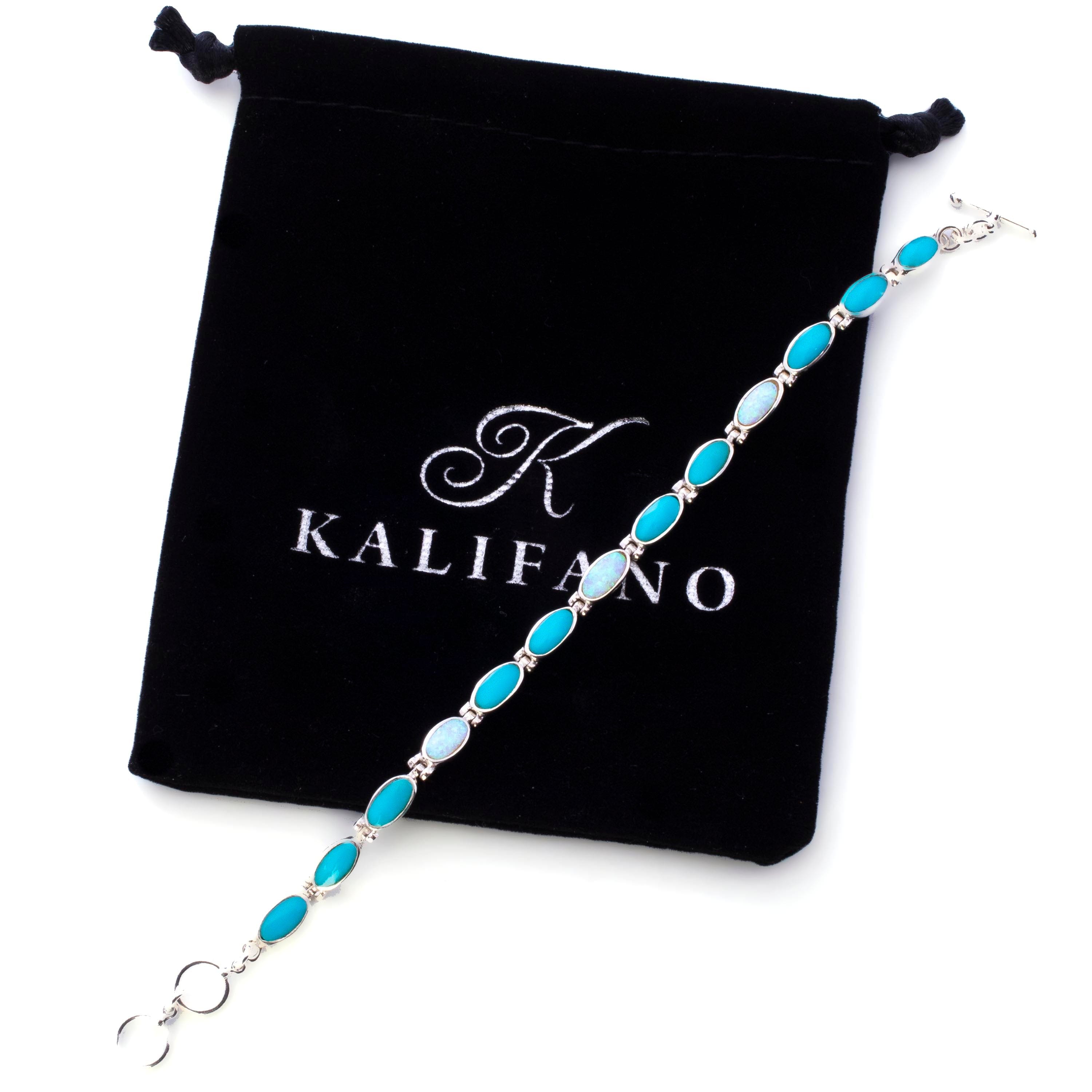 Kalifano Southwest Silver Jewelry Turquoise and Opal Oval 925 Sterling Silver Bracelet USA Handmade NMB.0559.TQ