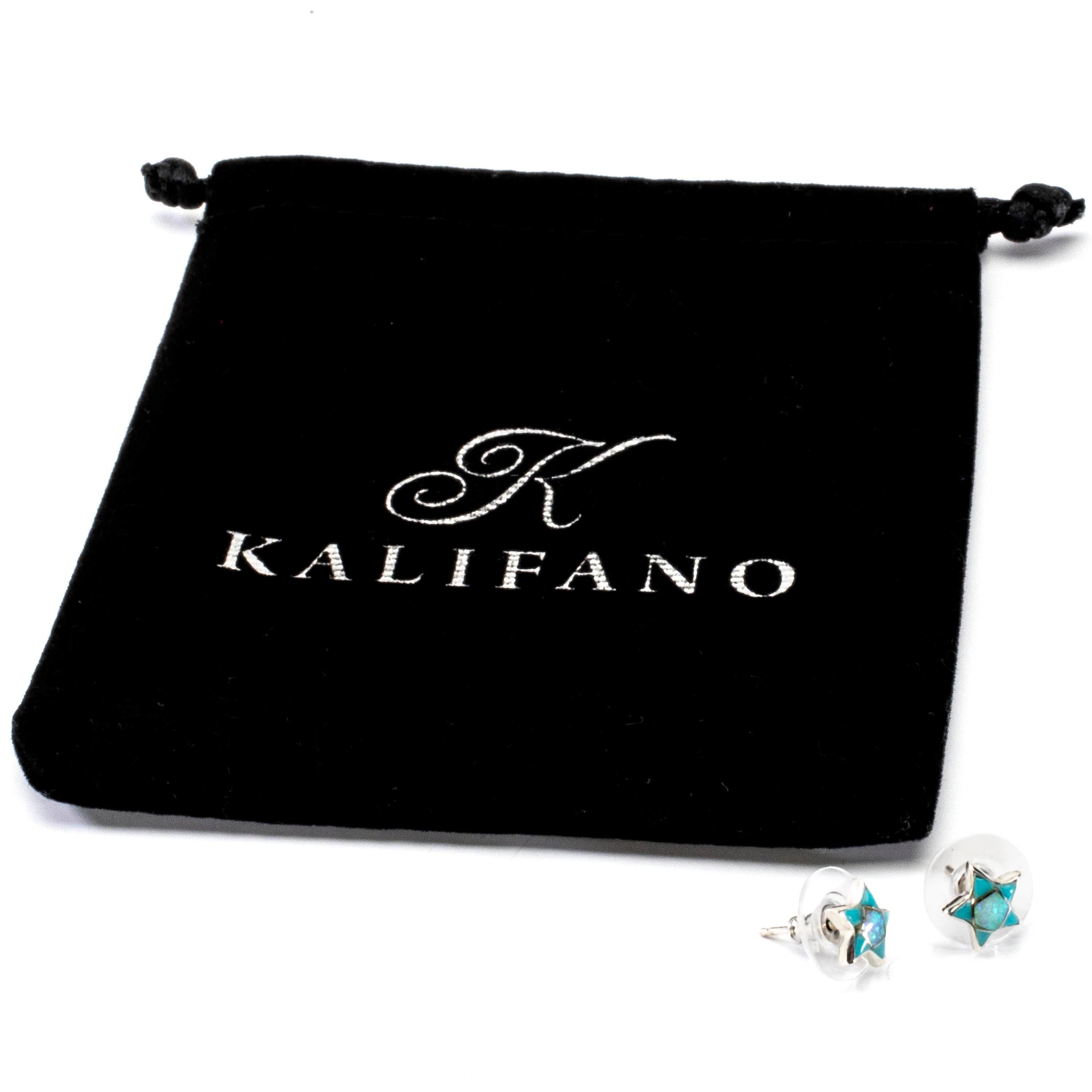 Kalifano Southwest Silver Jewelry Turquoise and Opal Star Earrings Handmade with Sterling Silver and Opal Accent NME.2243.TQ