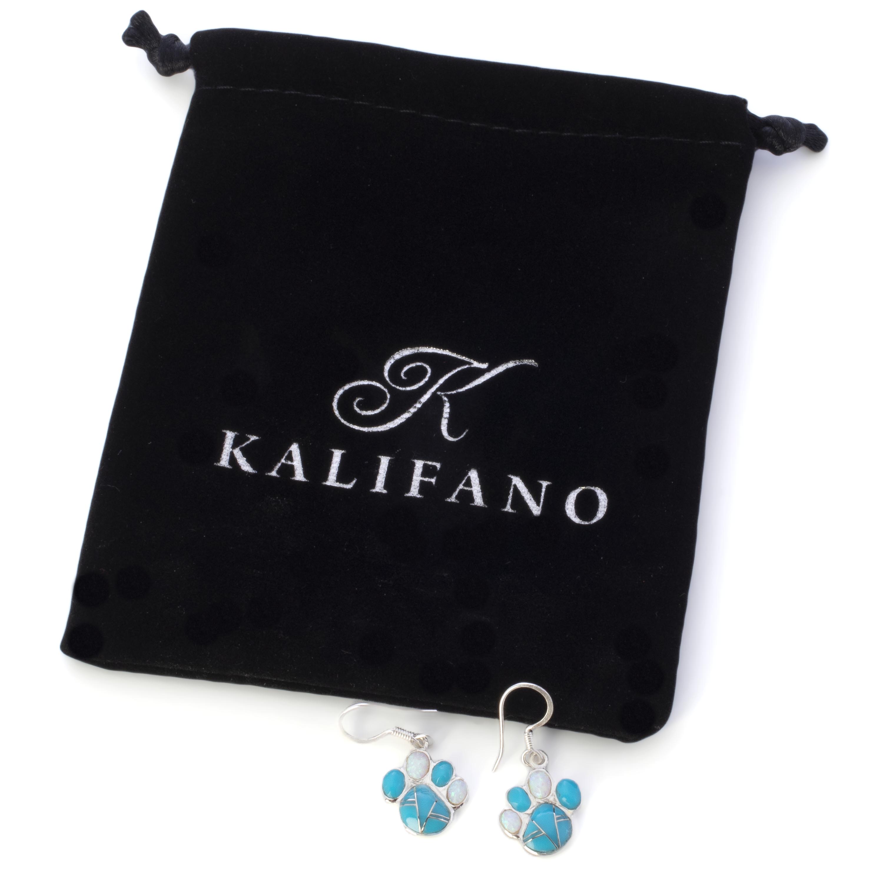 KALIFANO Southwest Silver Jewelry Turquoise Dog Paw Dangle Sterling Silver Earrings with French Hook USA Handmade with Opal Accent NME.2364.TQ