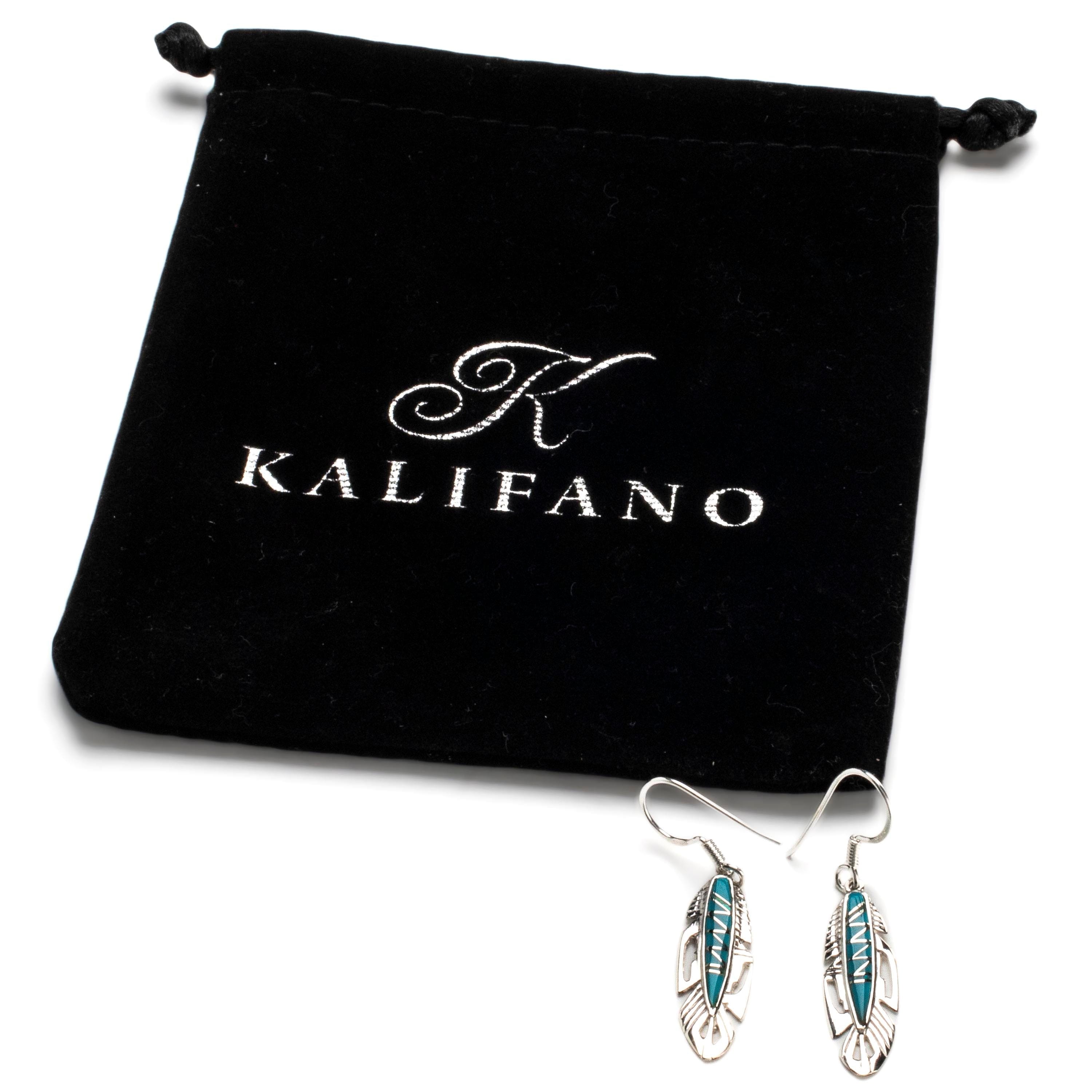 Kalifano Southwest Silver Jewelry Turquoise Feather Earrings Handmade with Sterling Silver and Opal Accent NME.2113.TQ