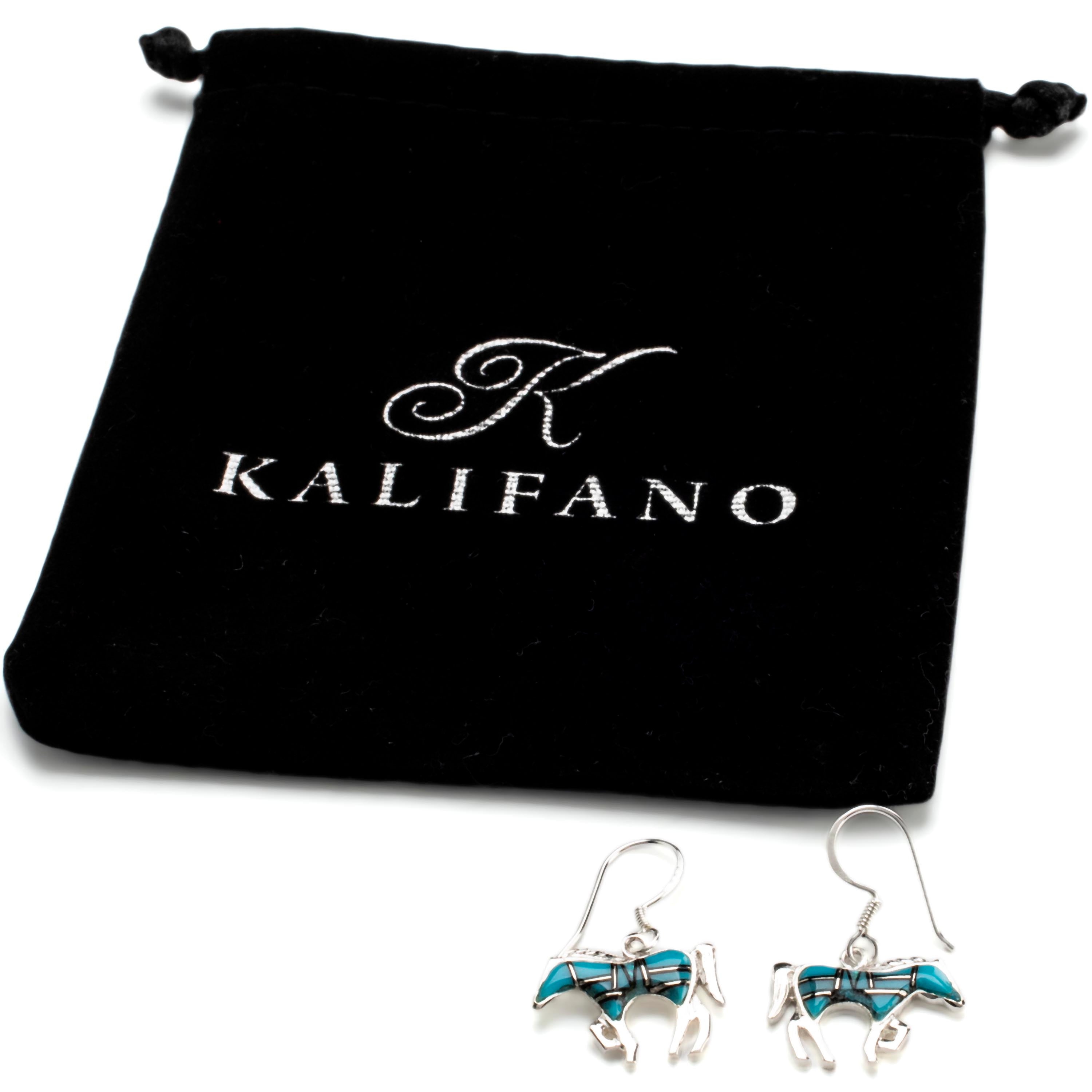 Kalifano Southwest Silver Jewelry Turquoise Horse Earrings Handmade with Sterling Silver and Black Onyx and Opal Accent NME.1089.TQ
