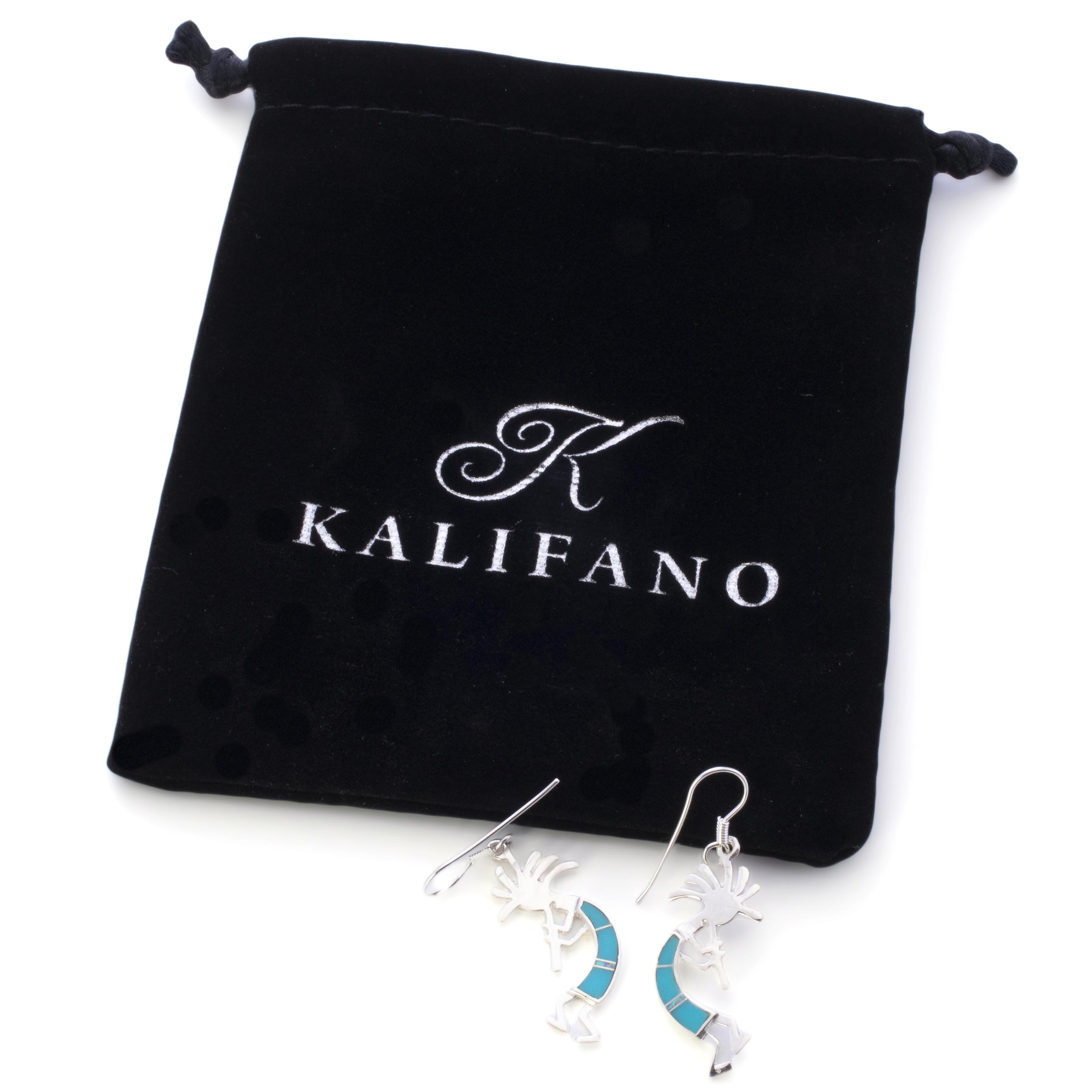 KALIFANO Southwest Silver Jewelry Turquoise Kokopelli Sterling Silver Earrings with French Hook USA Handmade with Opal Accent NME.2150.TQ