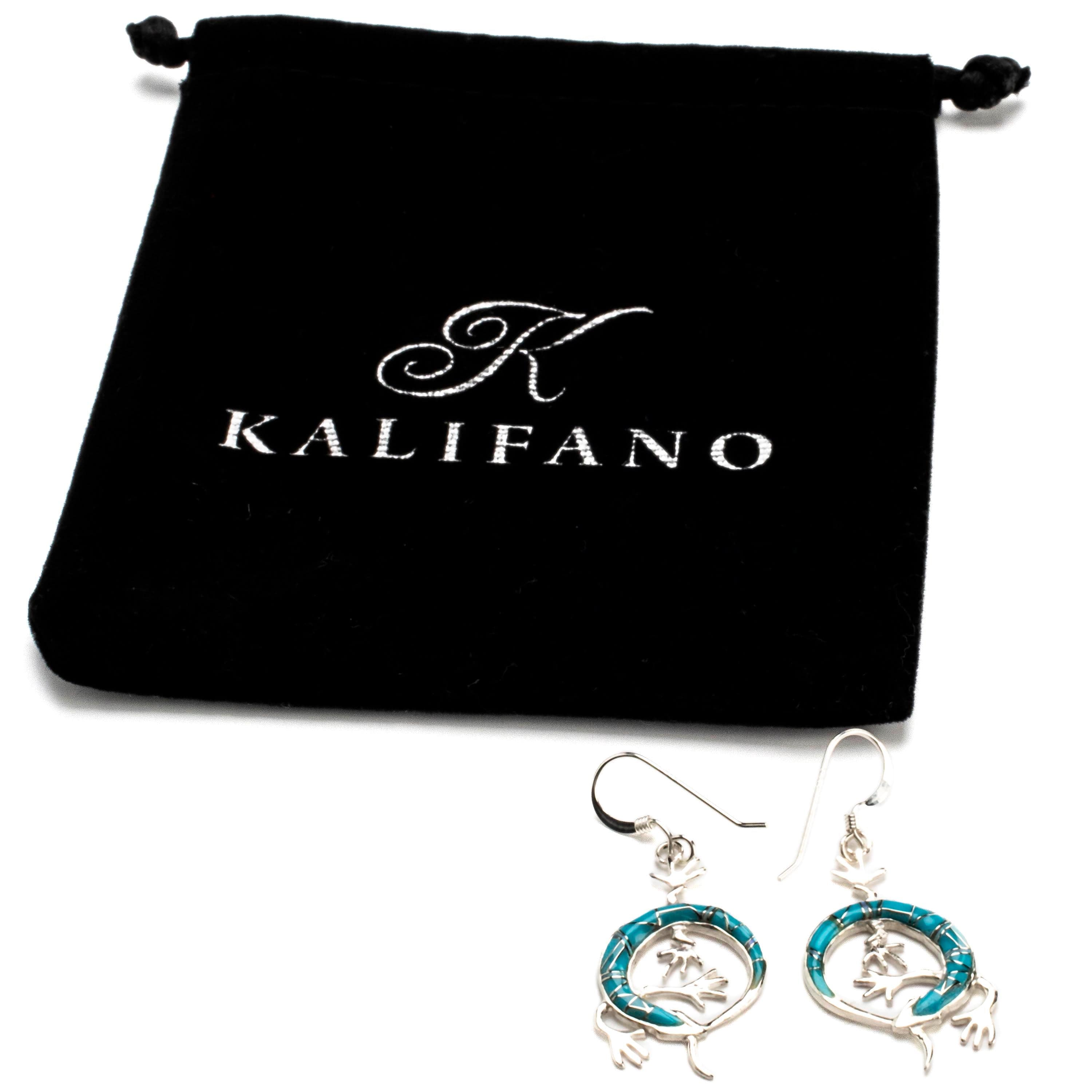 Kalifano Southwest Silver Jewelry Turquoise Lizard Earrings Handmade with Sterling Silver and Opal Accent NME.2162.TQ