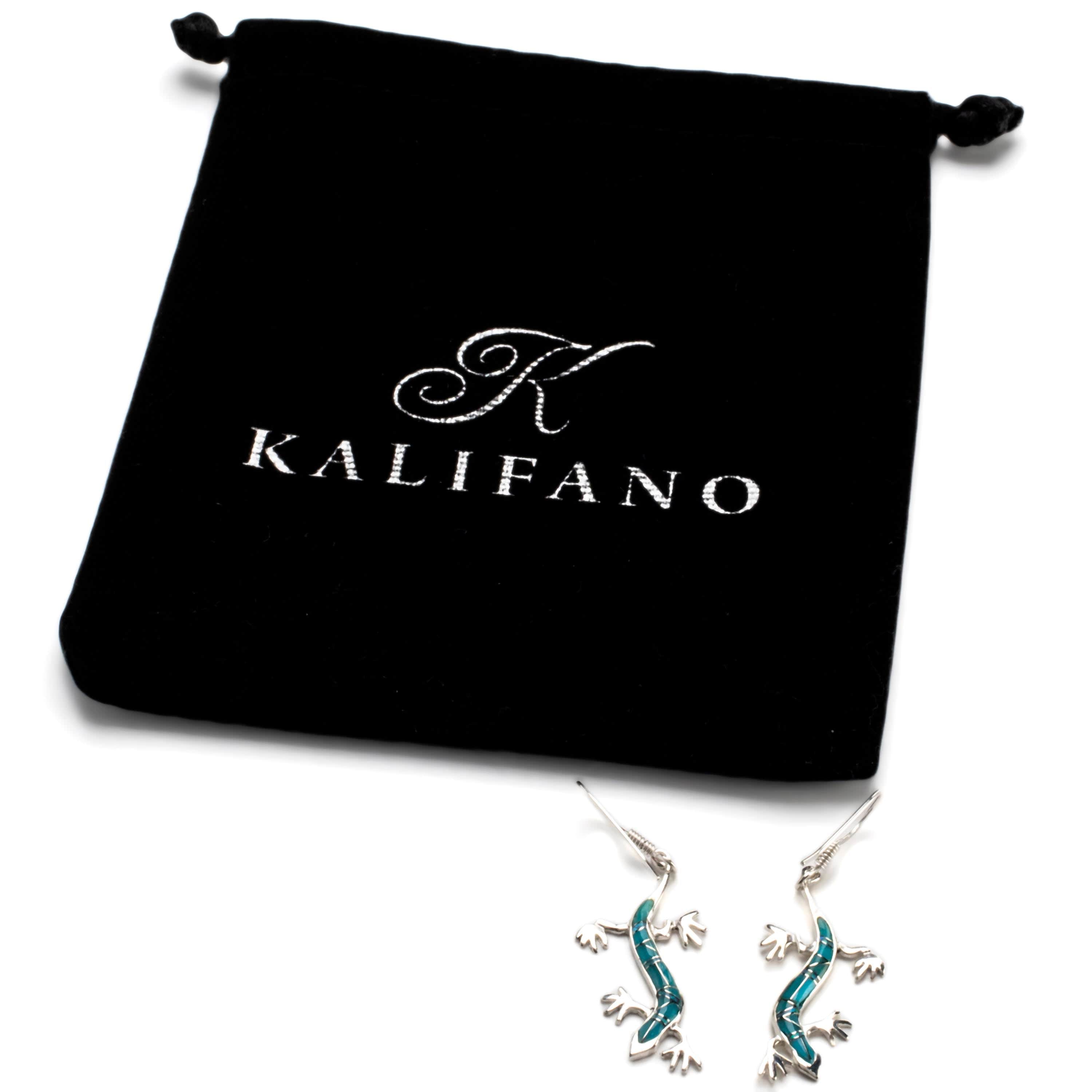 Kalifano Southwest Silver Jewelry Turquoise Lizard Earrings Handmade with Sterling Silver and Opal Accent NME.2164.TQ