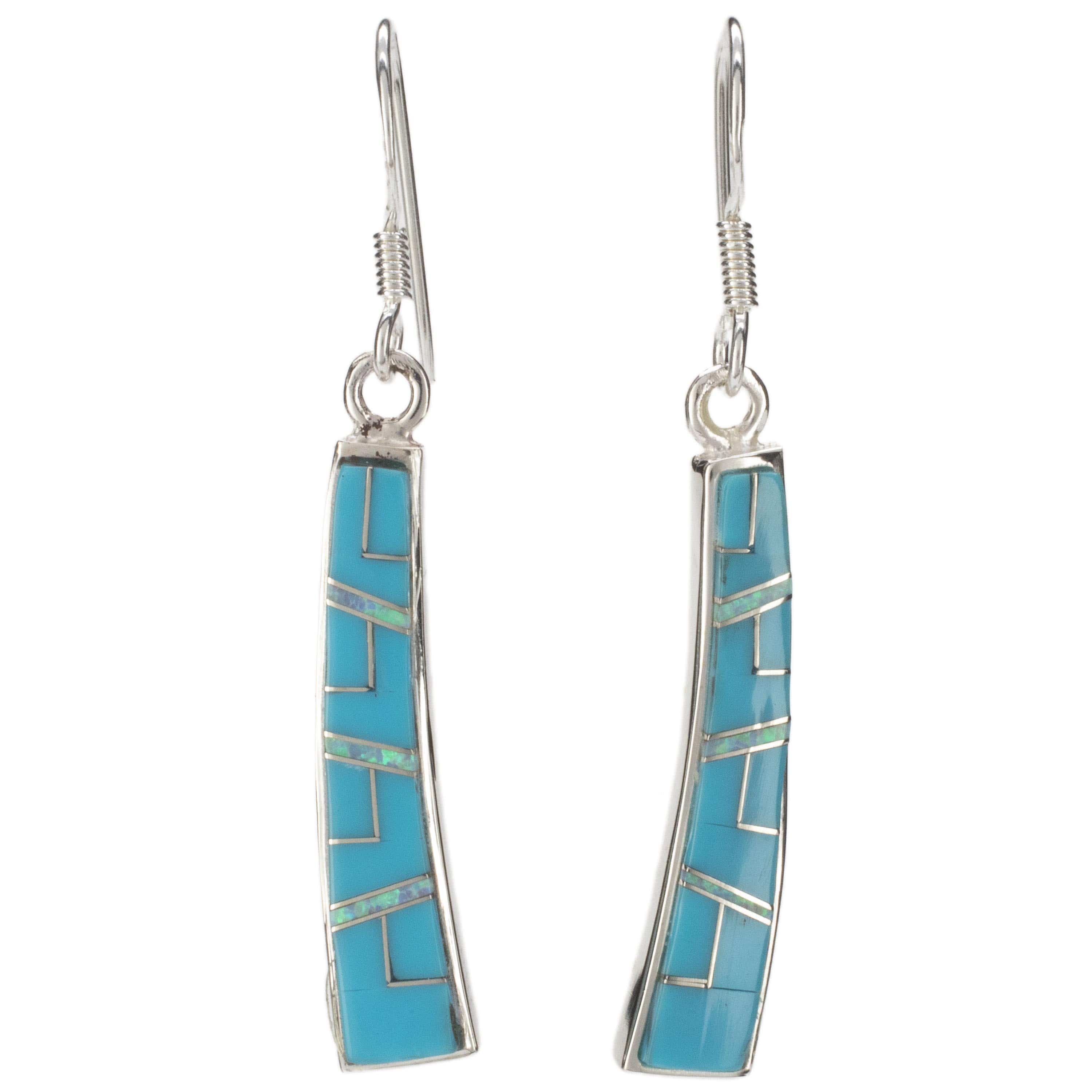 Kalifano Southwest Silver Jewelry Turquoise Rectangular Earrings Handmade with Sterling Silver and Opal Accent NME.0810.TQ